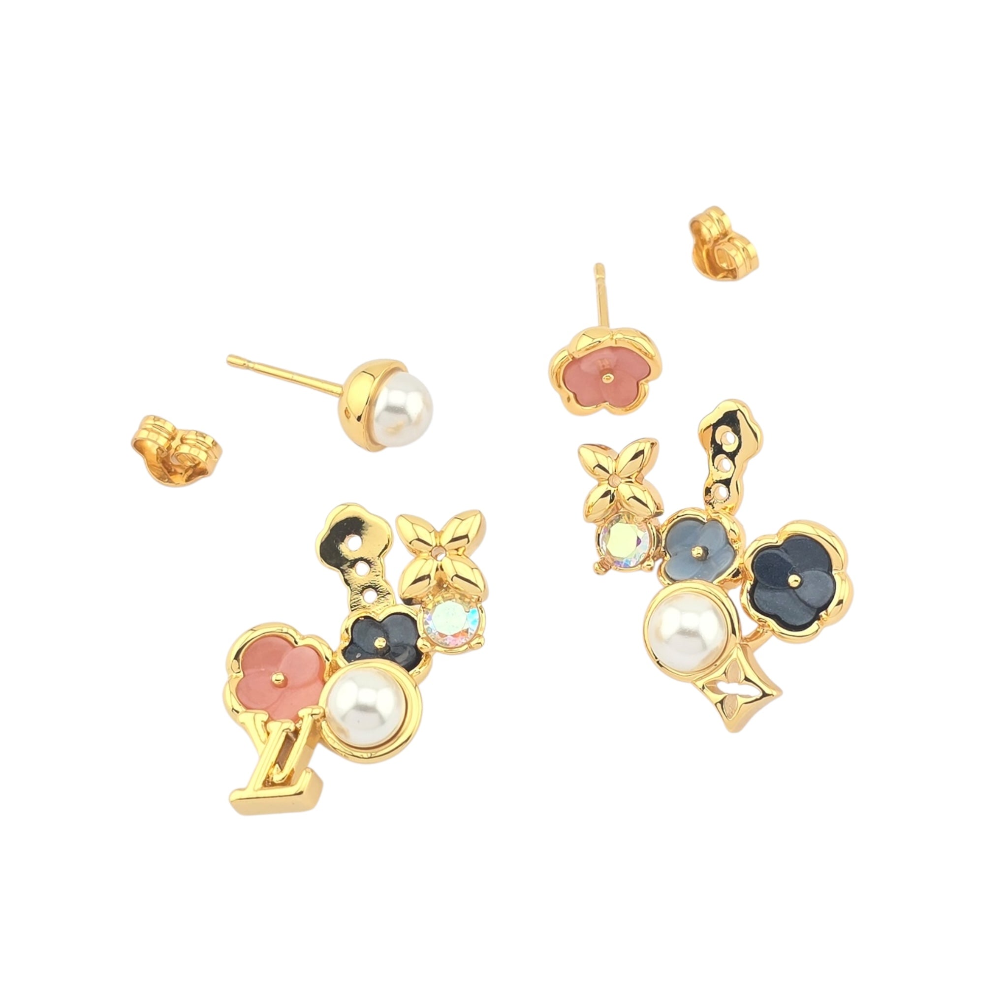 Louis Vuitton LV Metal Crystal Pearl Botanica Earrings Gold LOUIS VUITTON