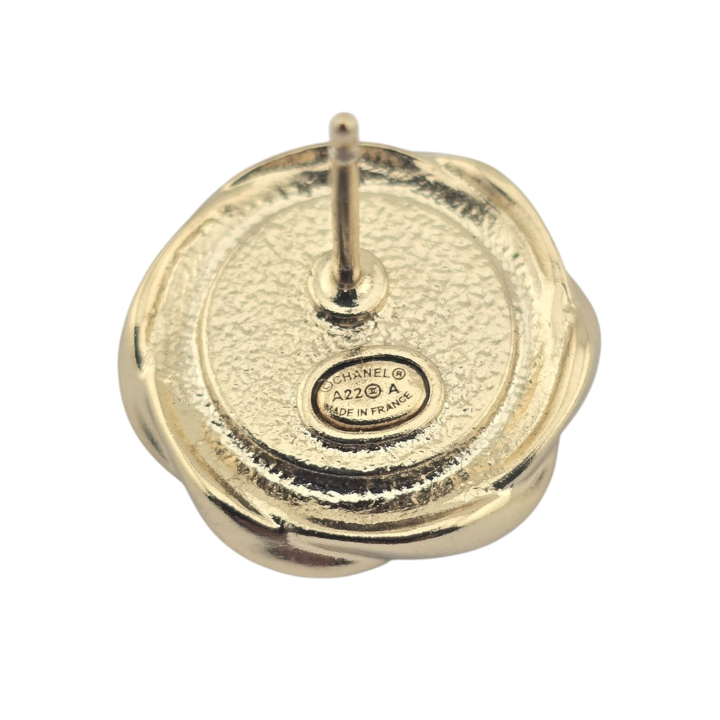 Chanel CC Resin Round Earrings Gold Black A22 CHANEL