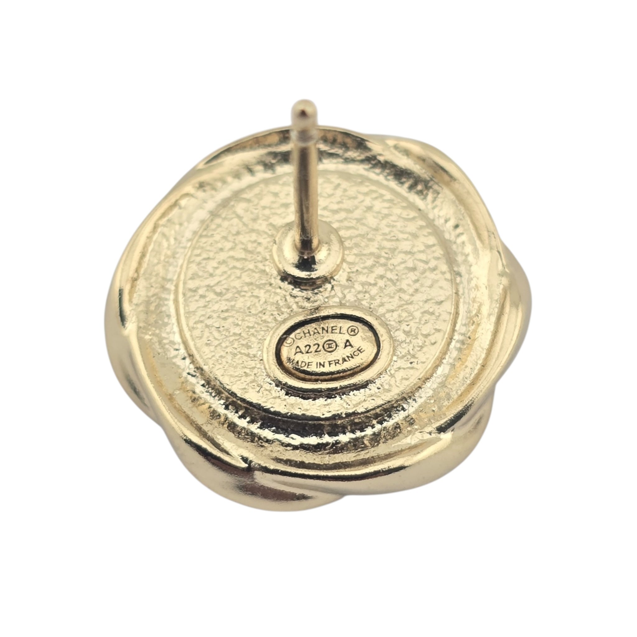 Chanel CC Resin Round Earrings Gold Black A22 CHANEL