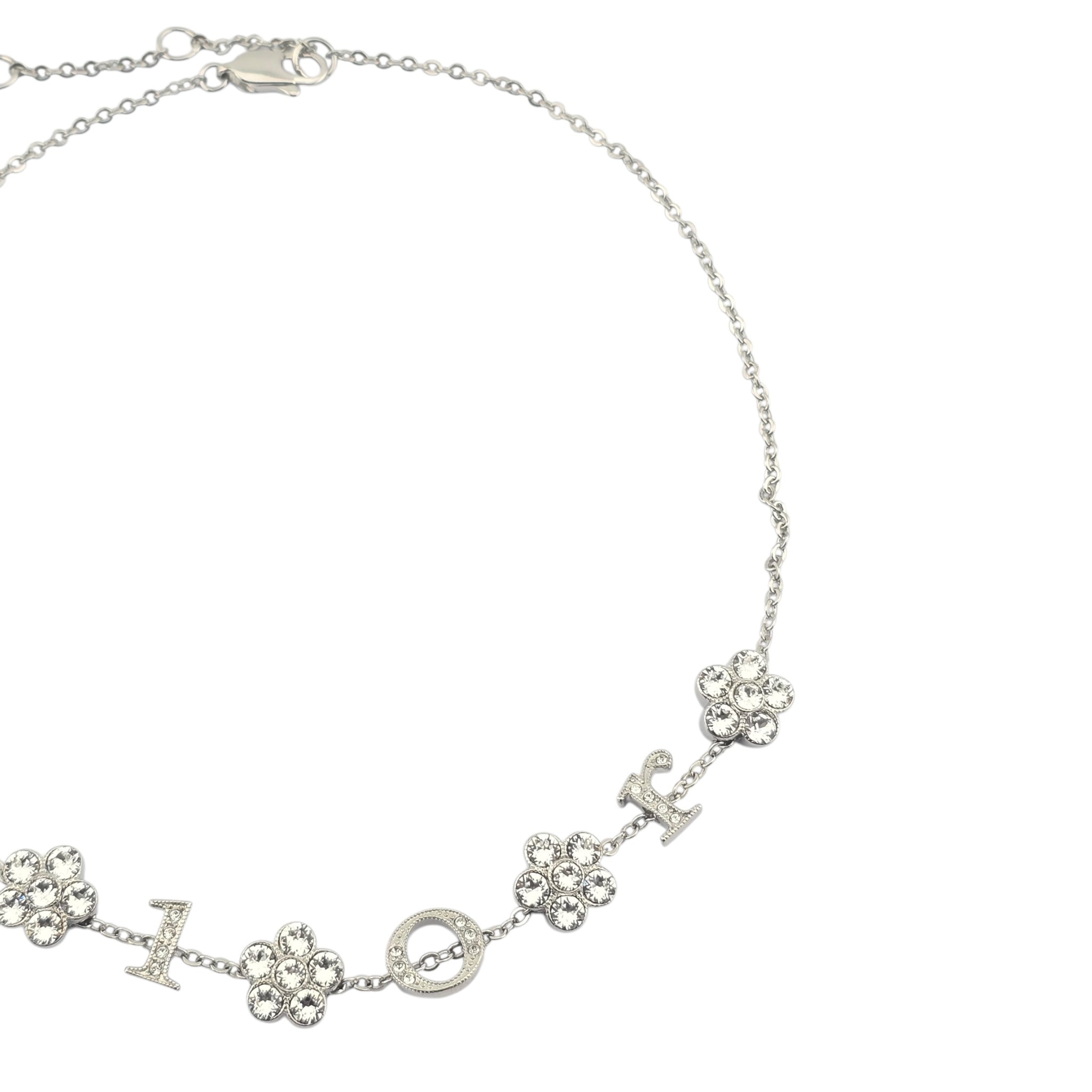 Christian Dior Crystal Flower Silver Choker Necklace DIOR