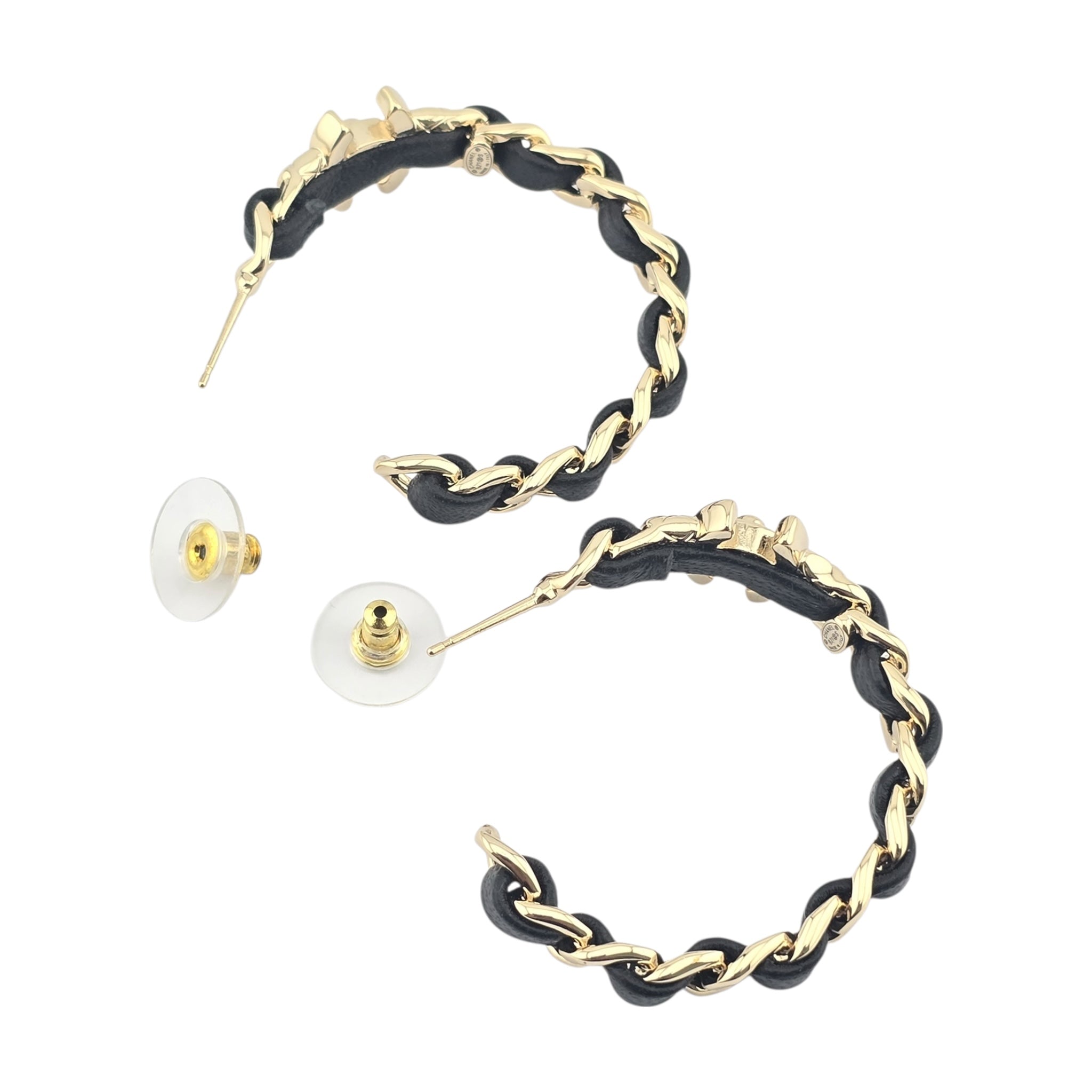 Chanel CC Turnlock Leather Metal Hoop Earrings 2021 CHANEL