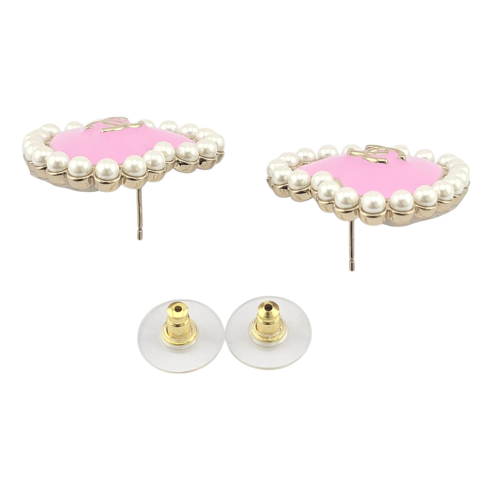 Chanel CC Pink Gold Heart Faux Pearl Earrings 2025 CHANEL