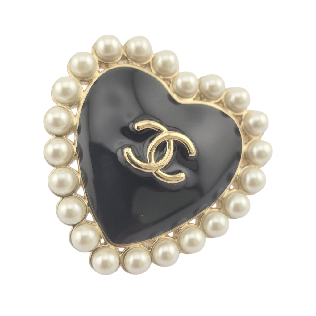 Chanel CC Black Gold Heart Faux Pearl Earrings 2025 CHANEL