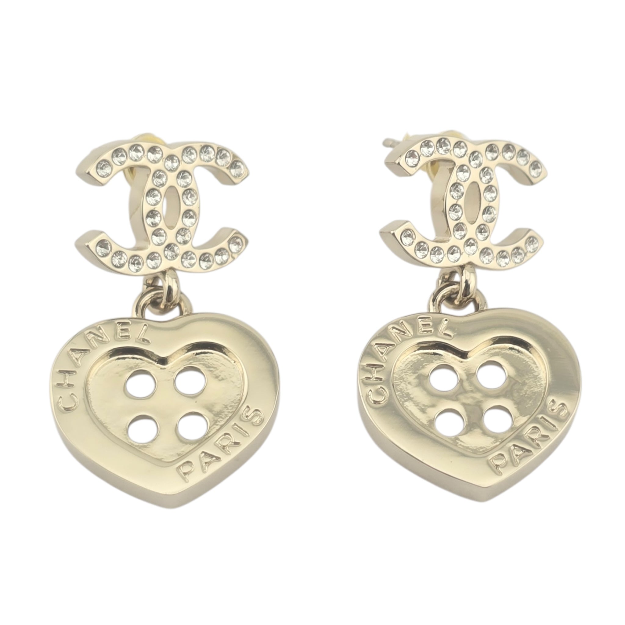 Chanel CC Gold Metal Heart Button Earrings 2025 CHANEL