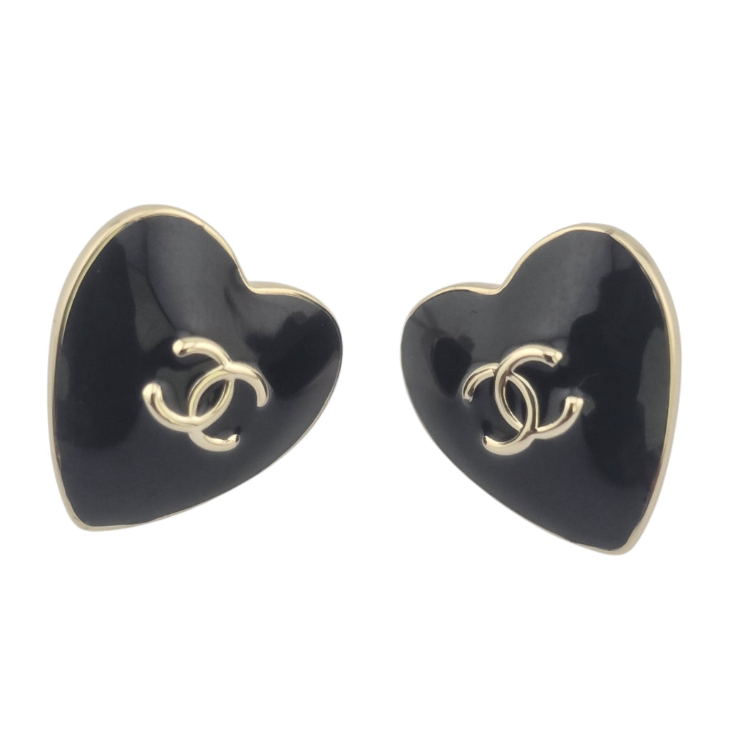 Chanel CC Black Gold Heart Earrings 2025 CHANEL