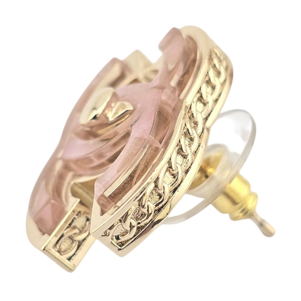 Chanel CC Gold Pink Resin Stud Earrings 2025 CHANEL