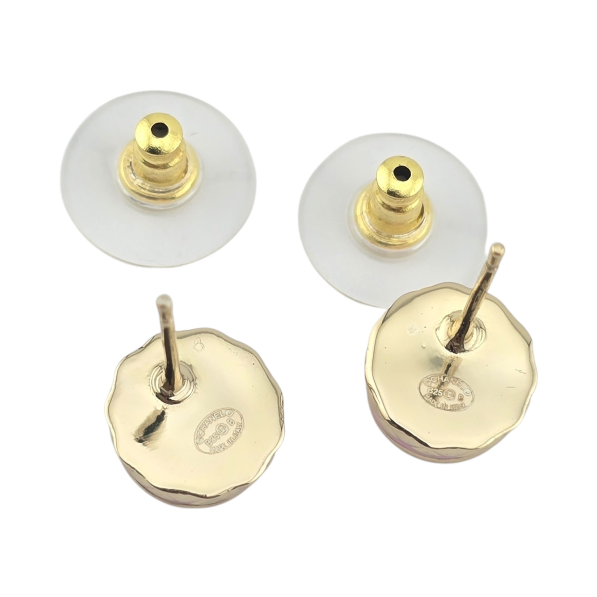 Chanel CC Stud Gold Pink Round Earrings B25 CHANEL