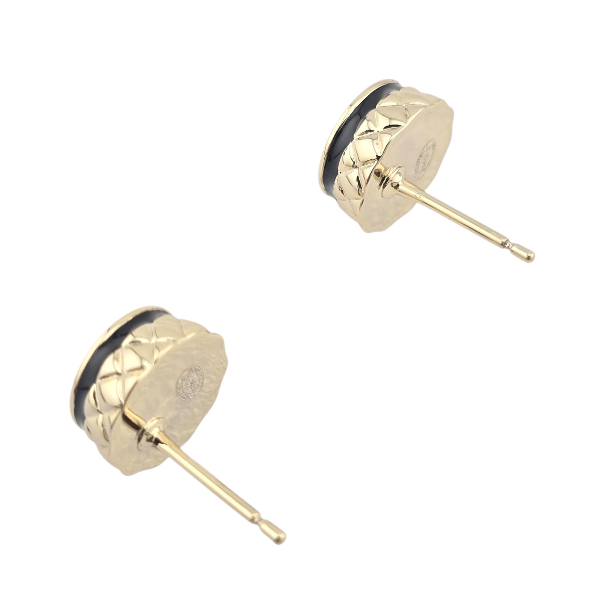 Chanel CC Stud Gold Black Round Earrings B25 CHANEL