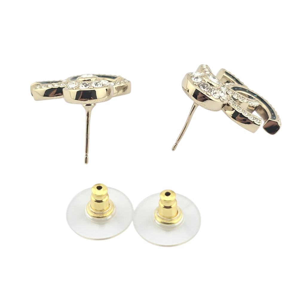 Chanel CC Black Enamel Gold Earrings 2025 CHANEL