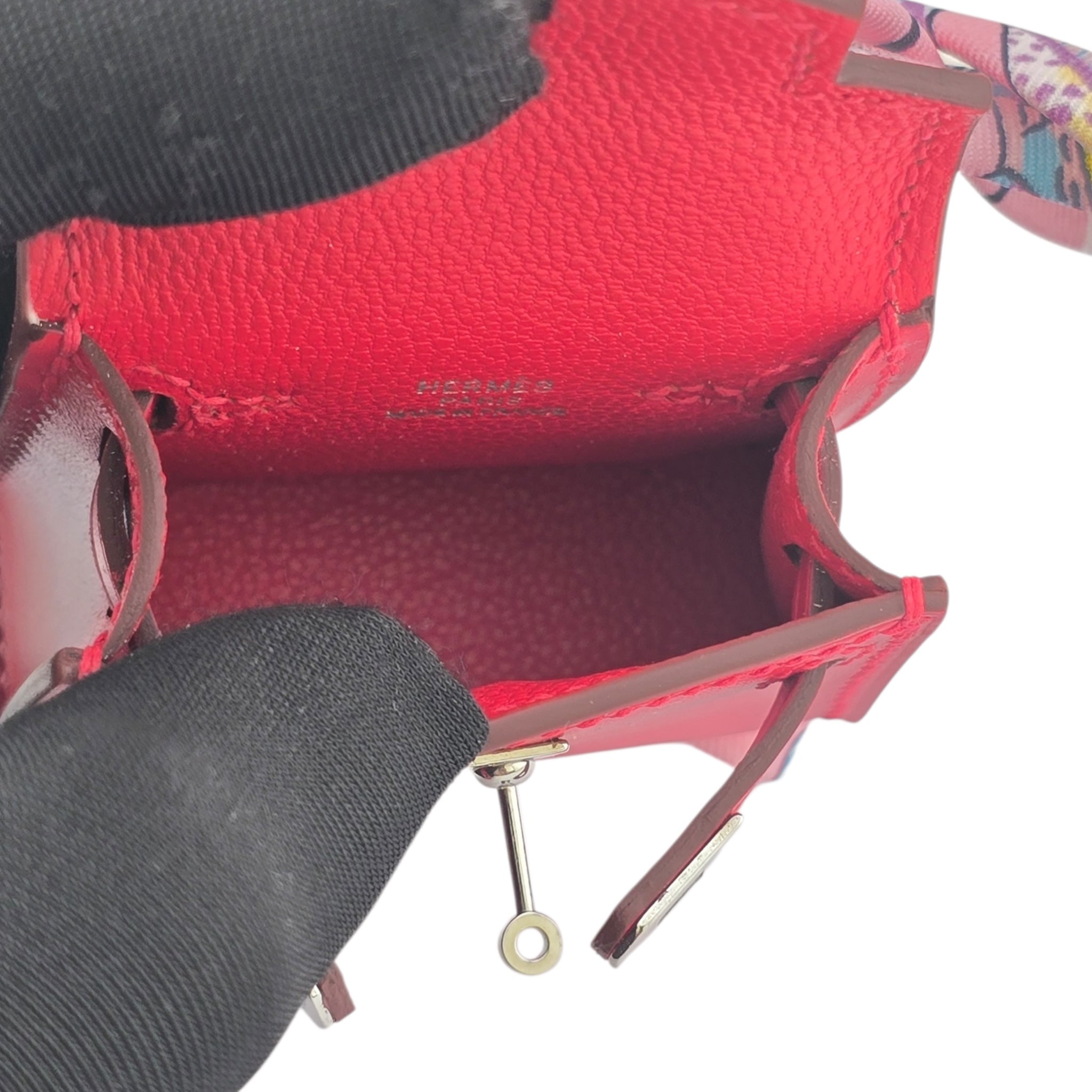 Hermes Tadelakt Mini Kelly Twilly Bag Charm Rouge HERMES