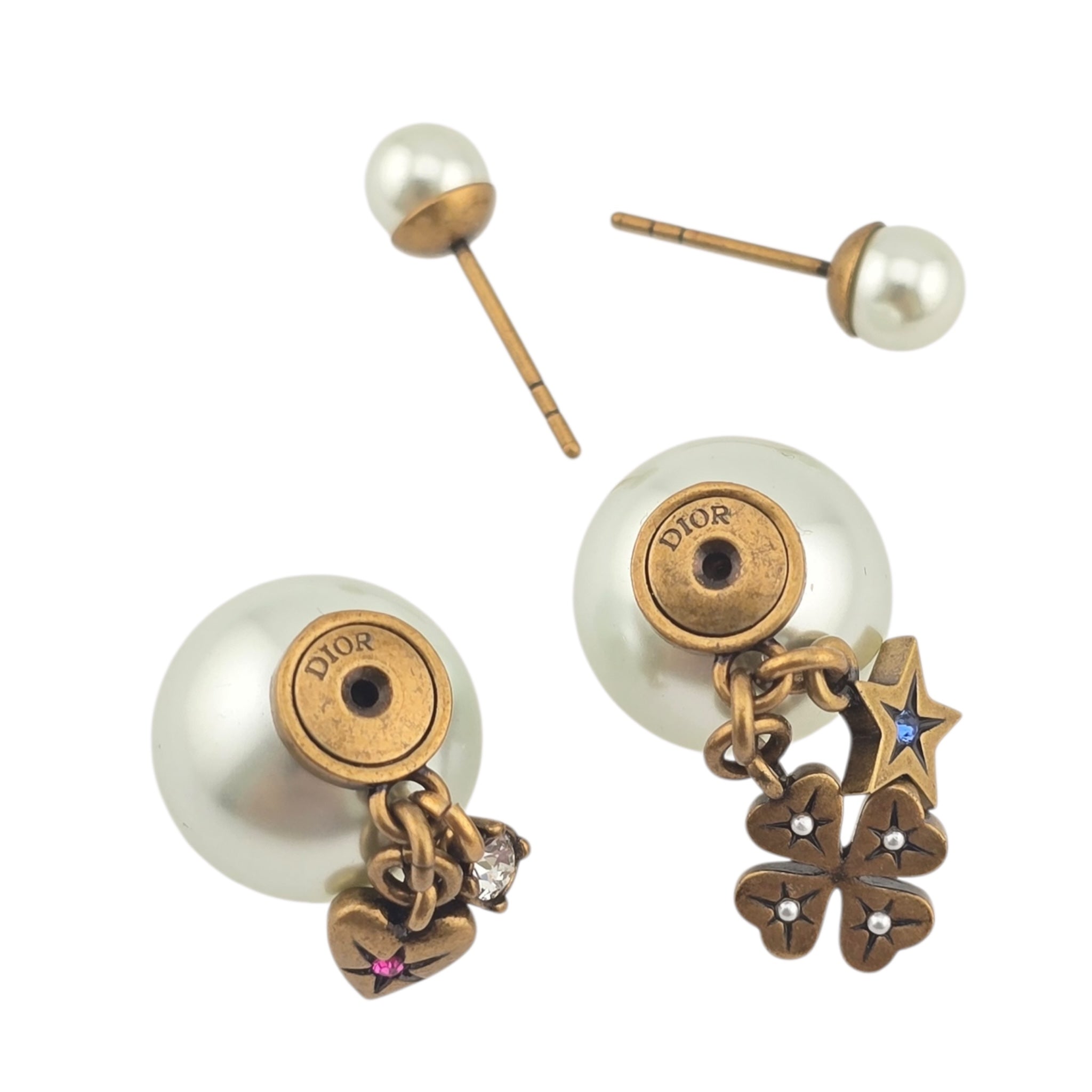 Christian Dior Tribales Gold Finish Pearl Charm Earrings DIOR