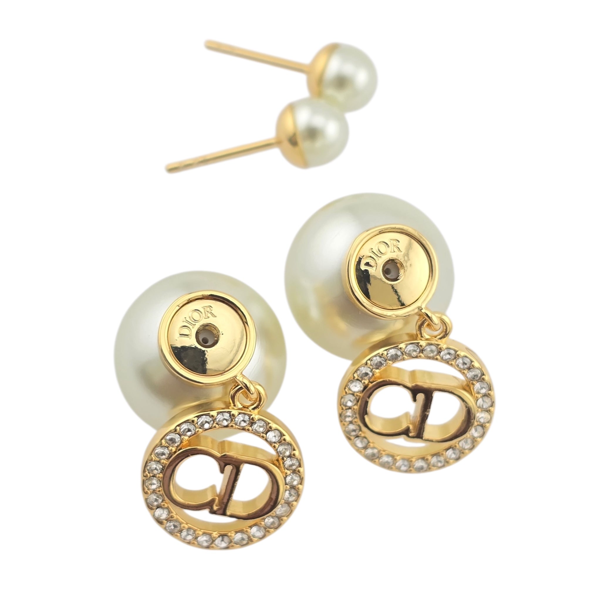 Christian Dior Tribales Gold Finish Pearl CD Earrings DIOR