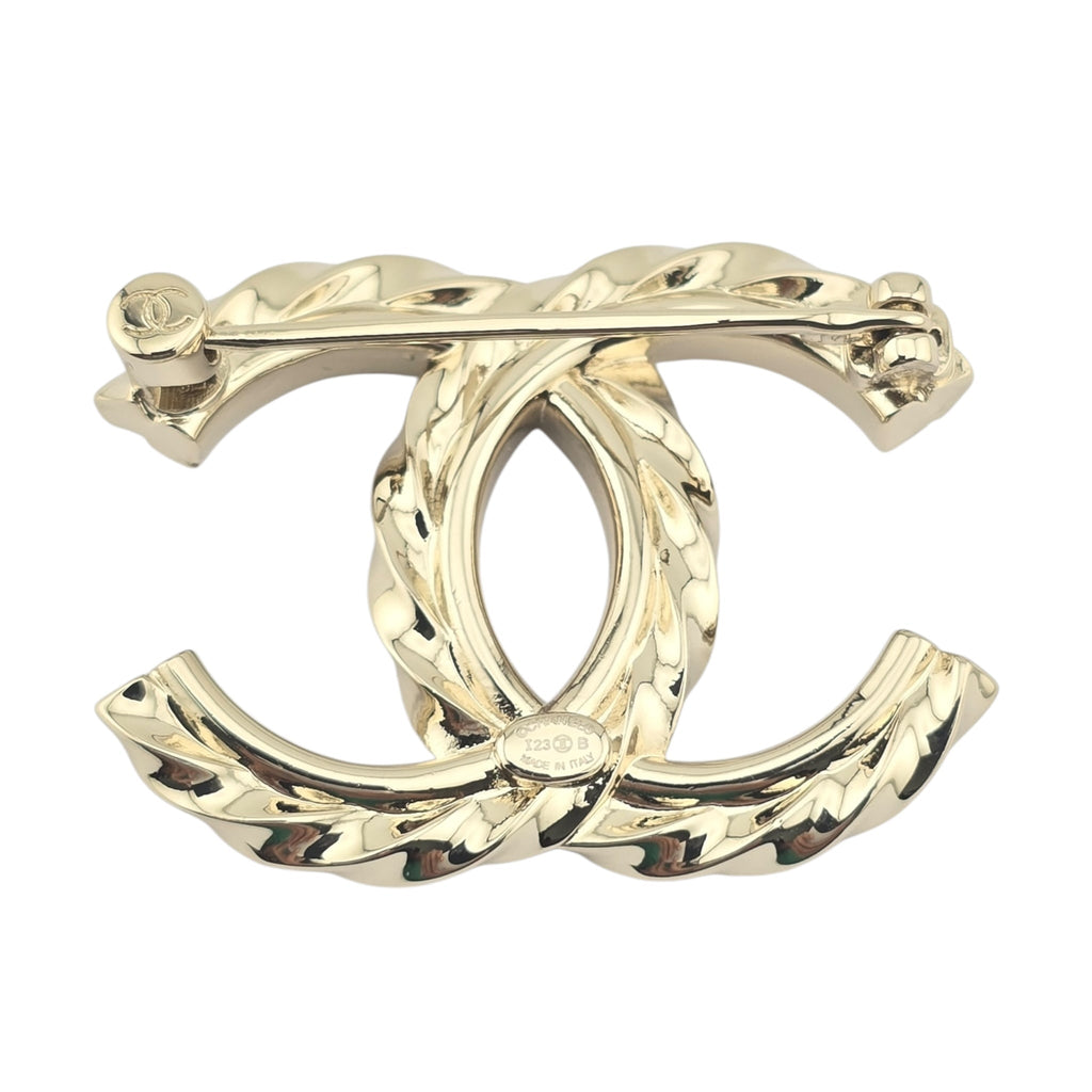 Chanel CC Gold Metal Crystal Brooch 2023 CHANEL