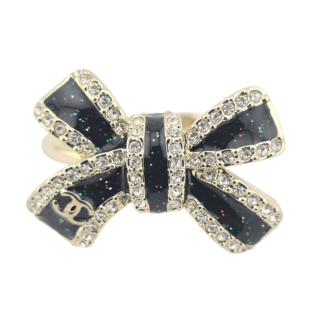 Chanel CC Bow Gold Black Ring 2025 CHANEL