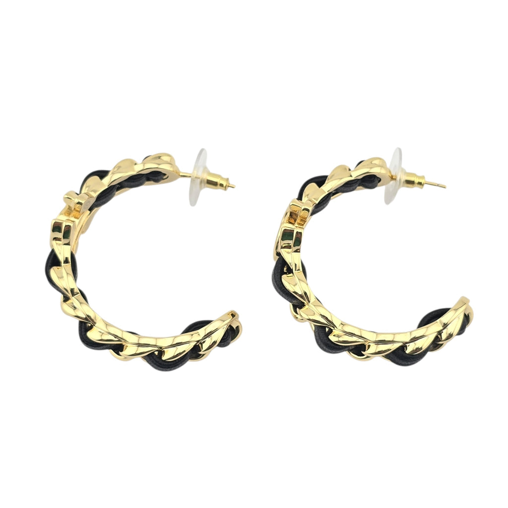 Chanel CC Leather Metal Hoop Earrings 2024 CHANEL