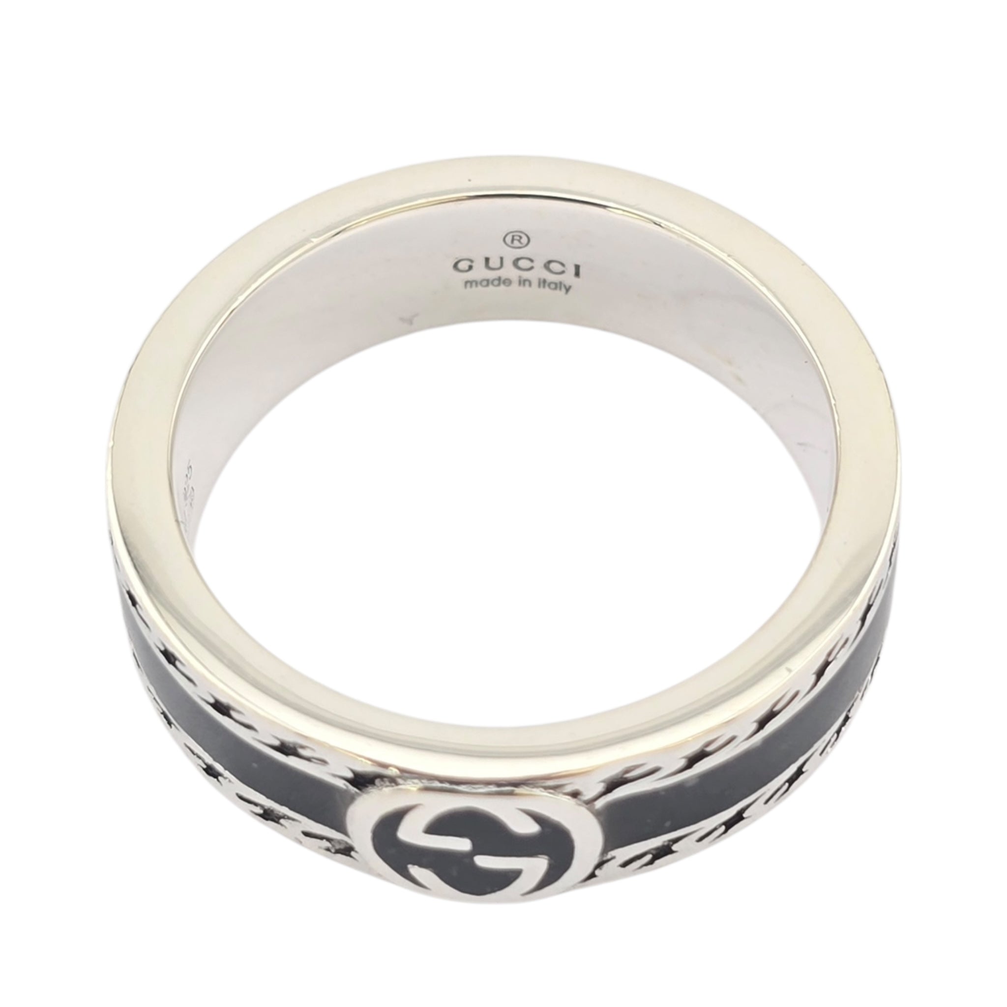 GUCCI Interlocking G Sterling Silver Black Enamel Ring GUCCI