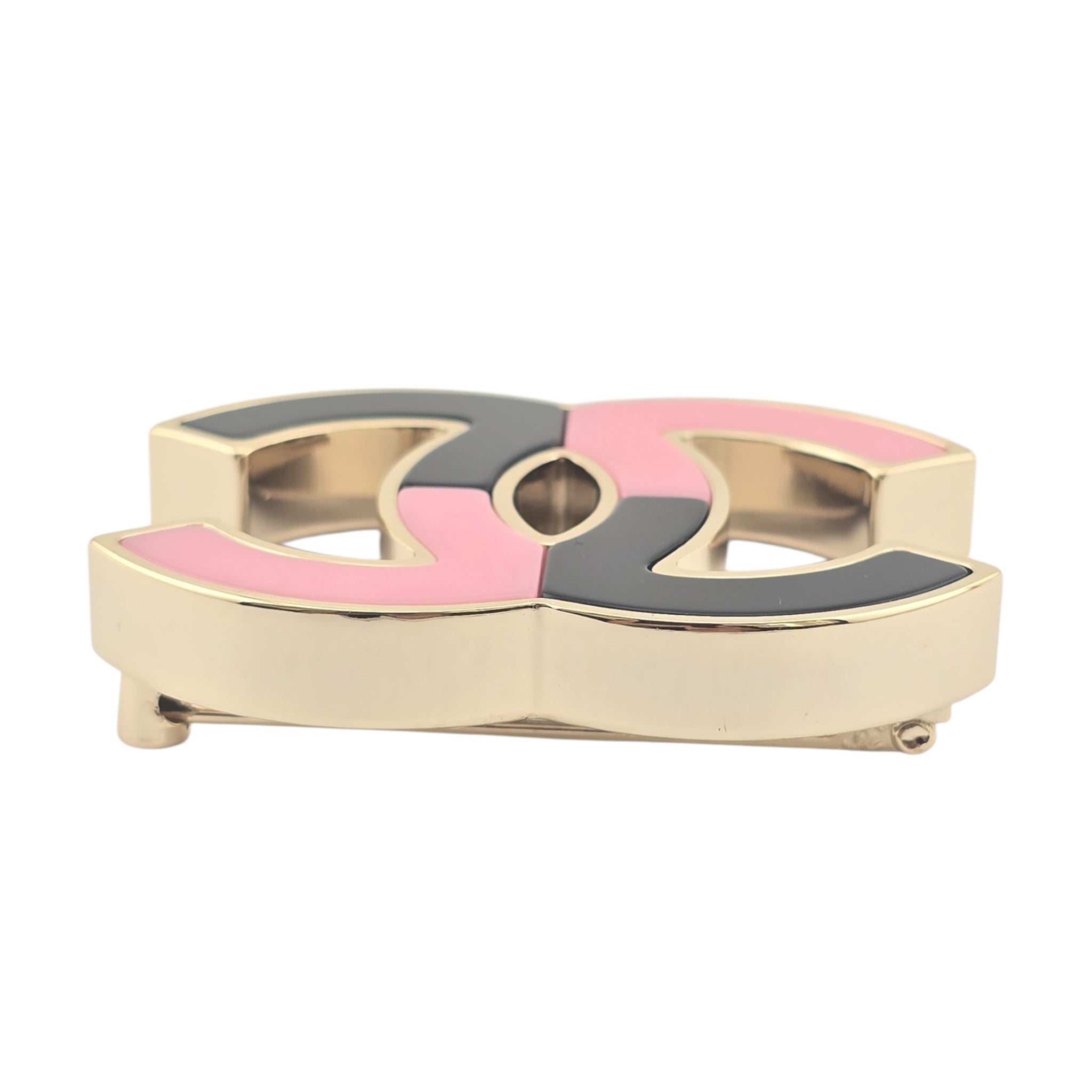 Chanel CC Pink Black Resin Gold Brooch 2023 CHANEL