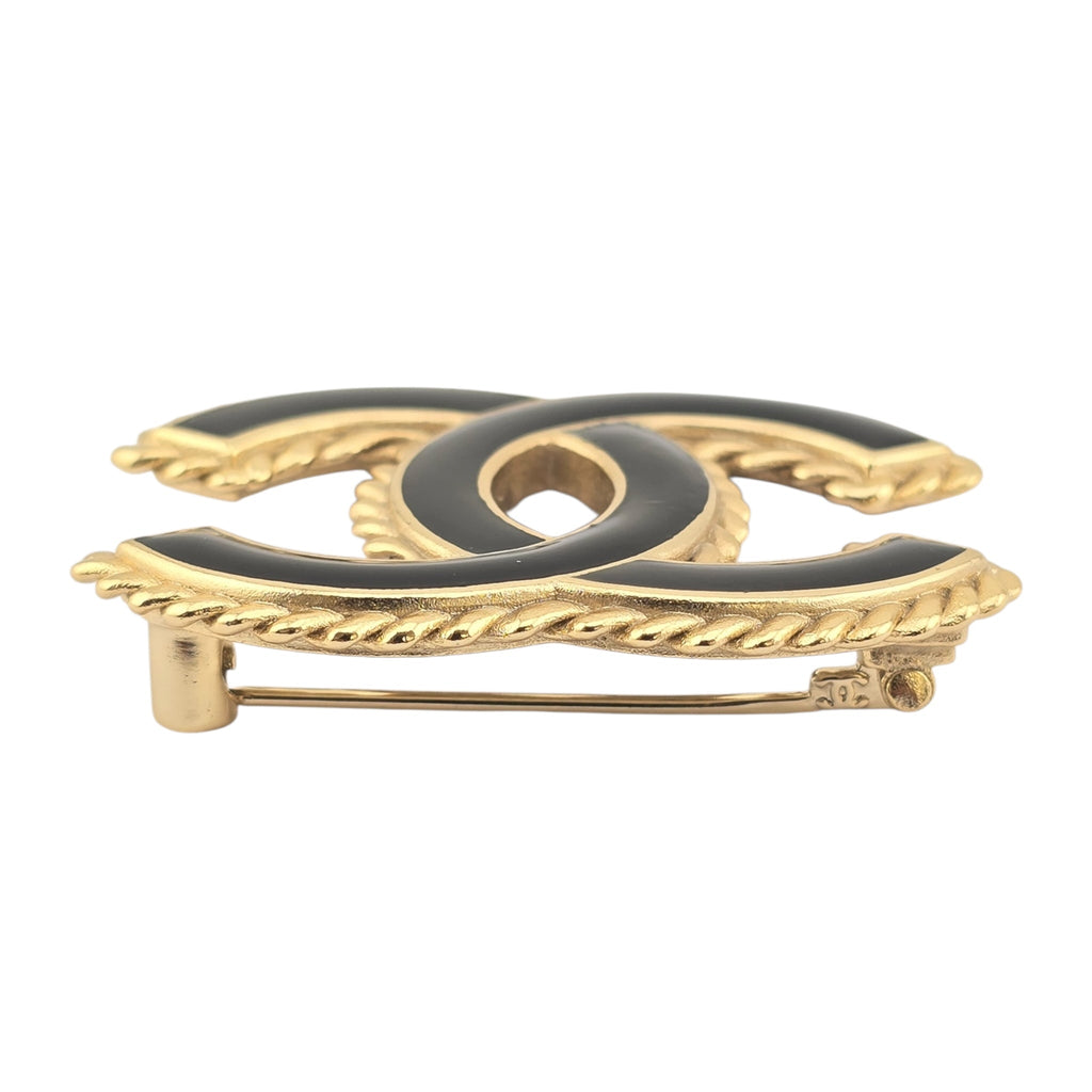 Chanel CC Black Enamel Gold Brooch 2024 CHANEL