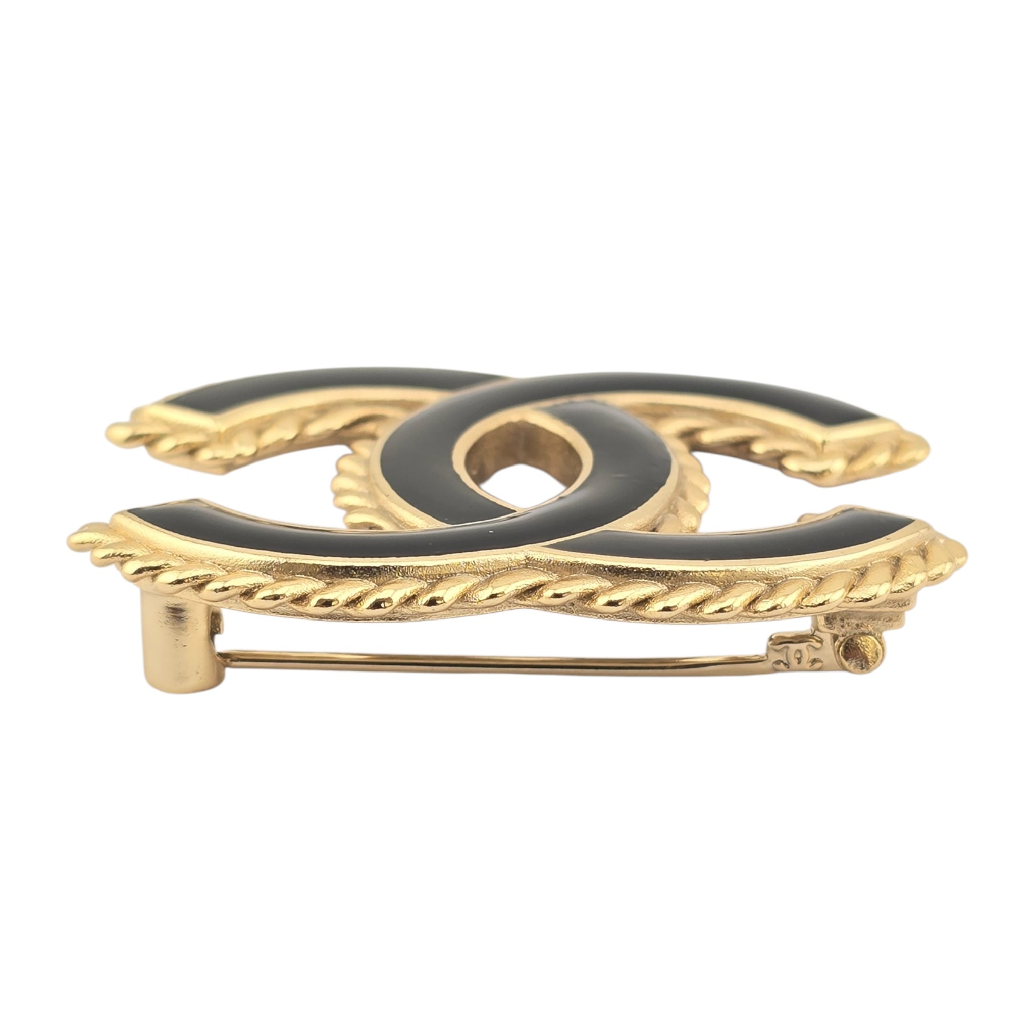 Chanel CC Black Enamel Gold Brooch 2024 CHANEL