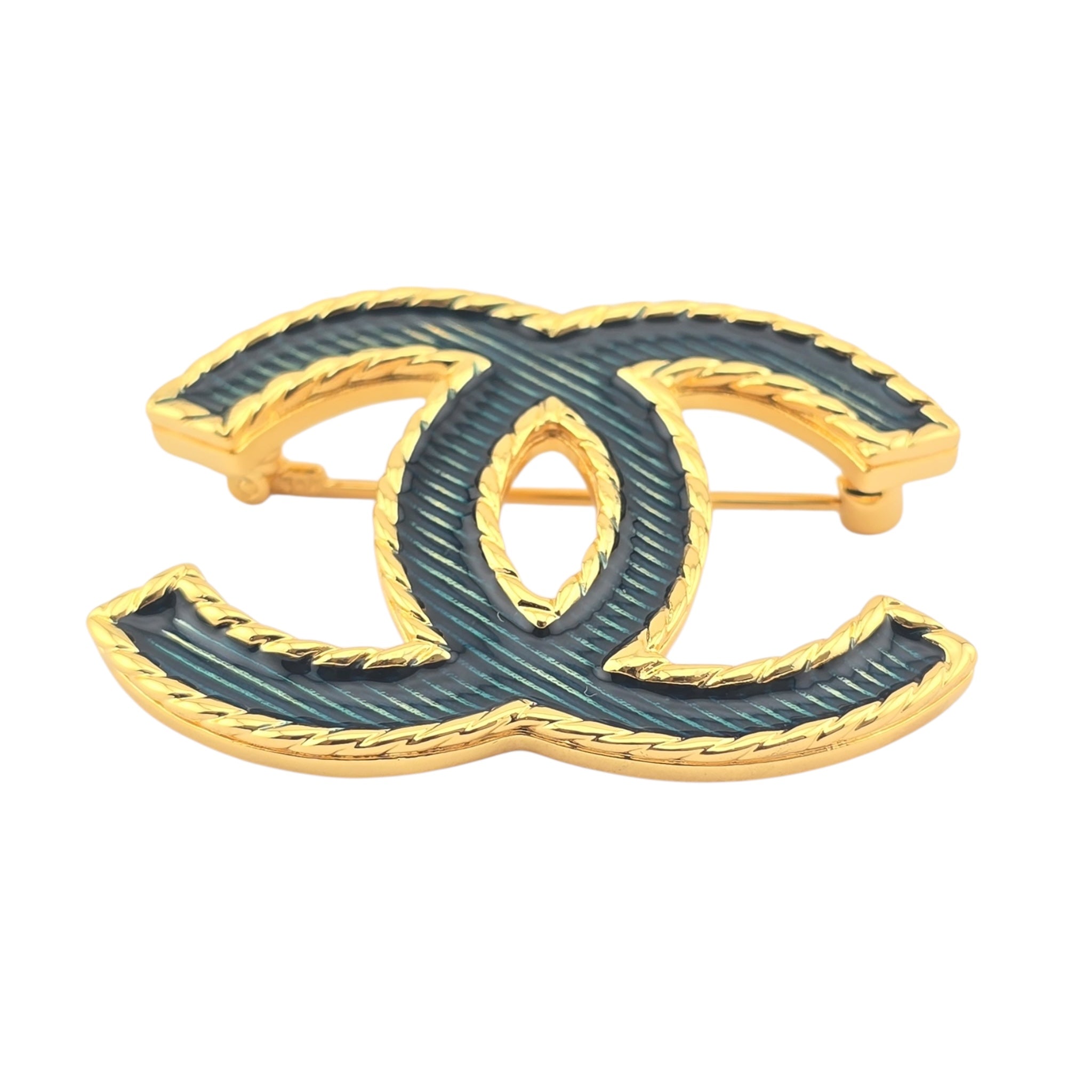 Chanel CC Gold Metal Denim Enamel Brooch CHANEL