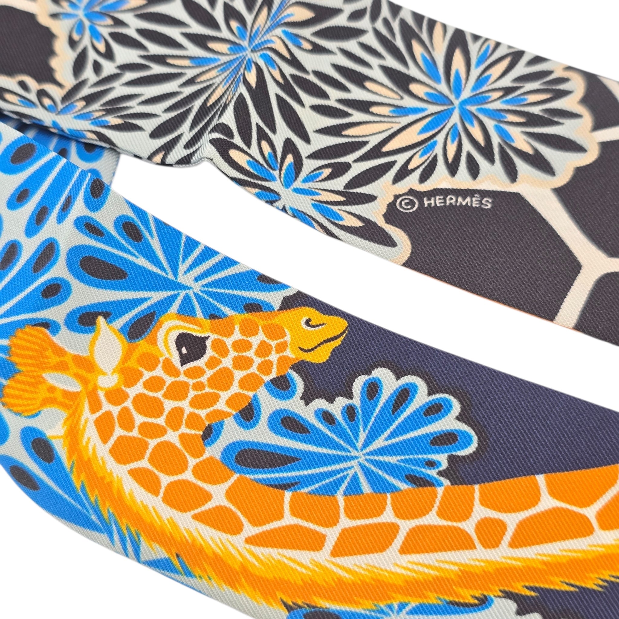 Hermes Silk Twilly The Three Graces Black Blue HERMES