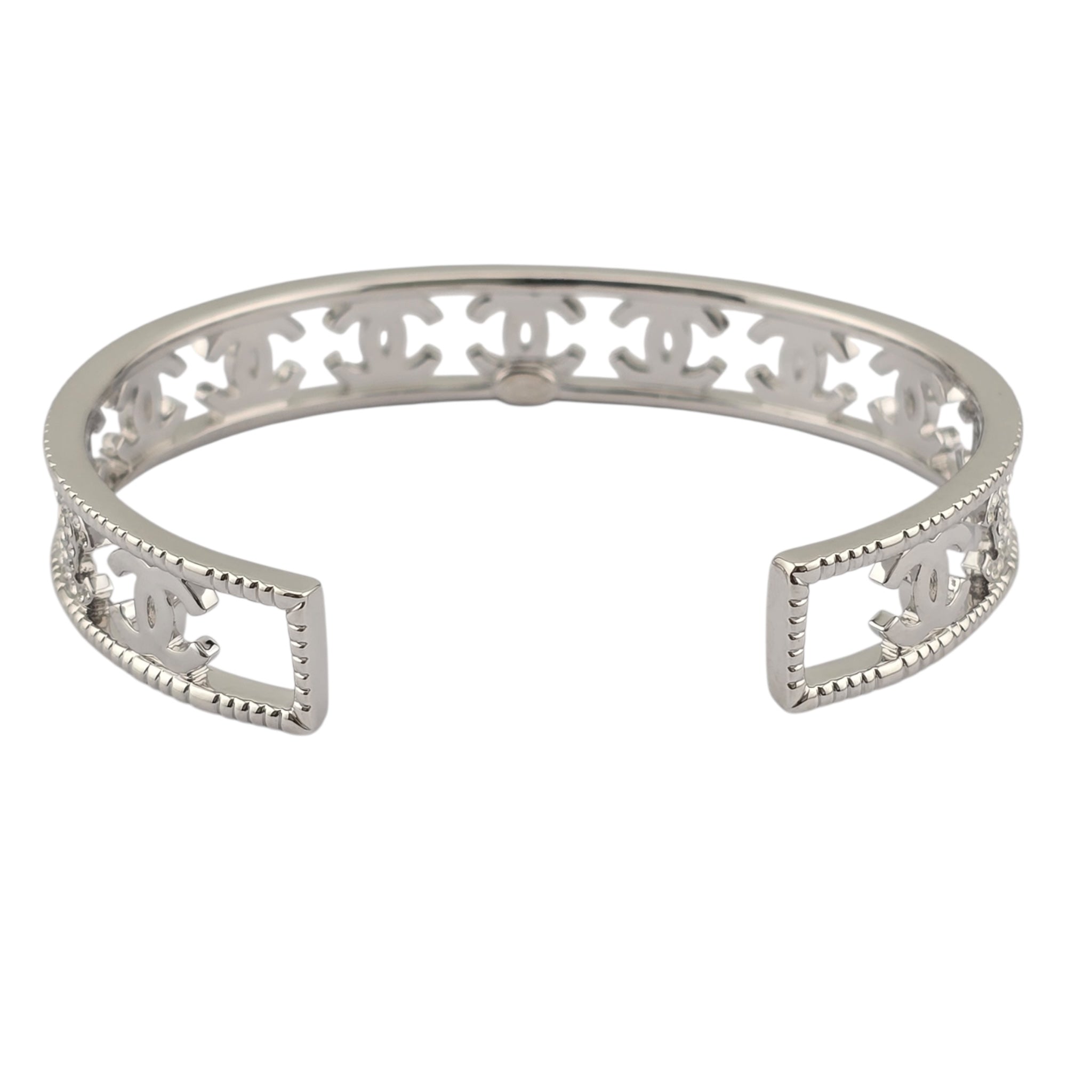 Chanel Crystal CC Silver Cuff Bracelet 2022 CHANEL