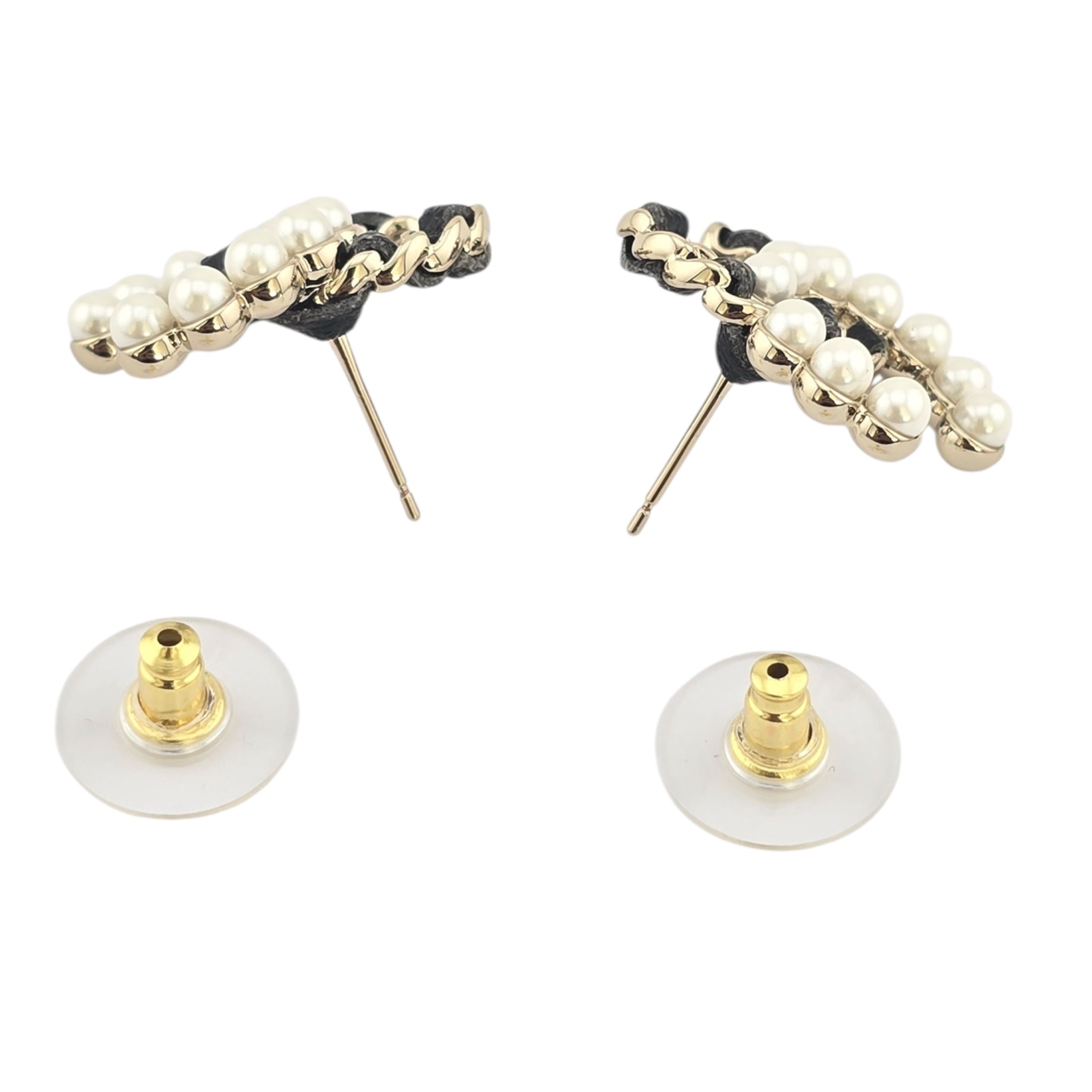 Chanel CC Gold Faux Pearl Leather Stud Earrings 2025 CHANEL