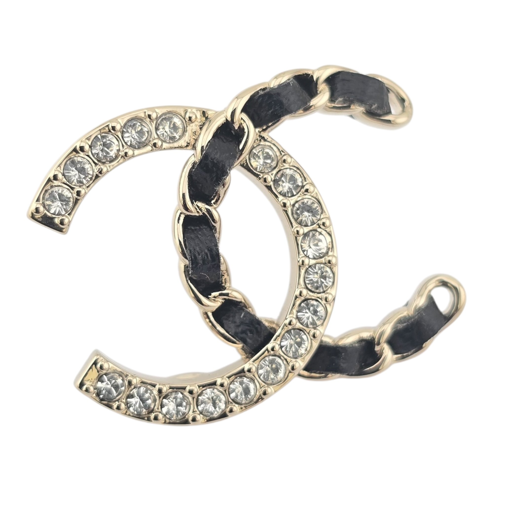 Chanel CC Gold Crystal Leather Stud Earrings 2025 CHANEL
