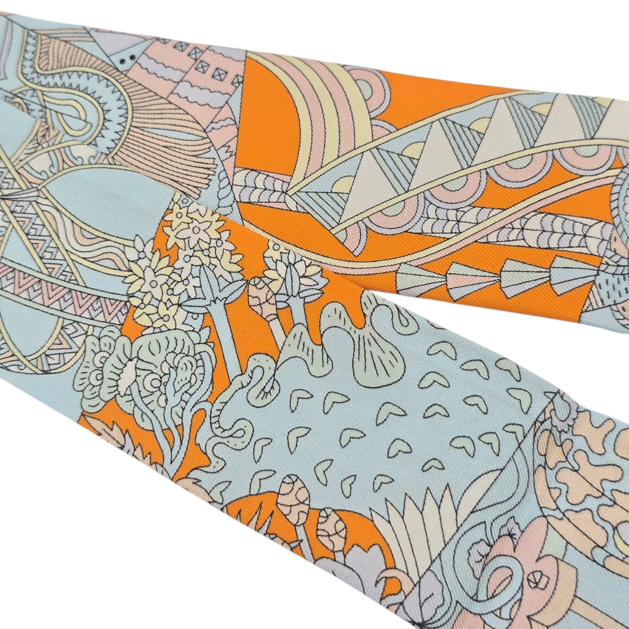 Hermes Silk De l'Ombrelle Aux Duels Twilly Ciel Rose Pale Orange HERMES