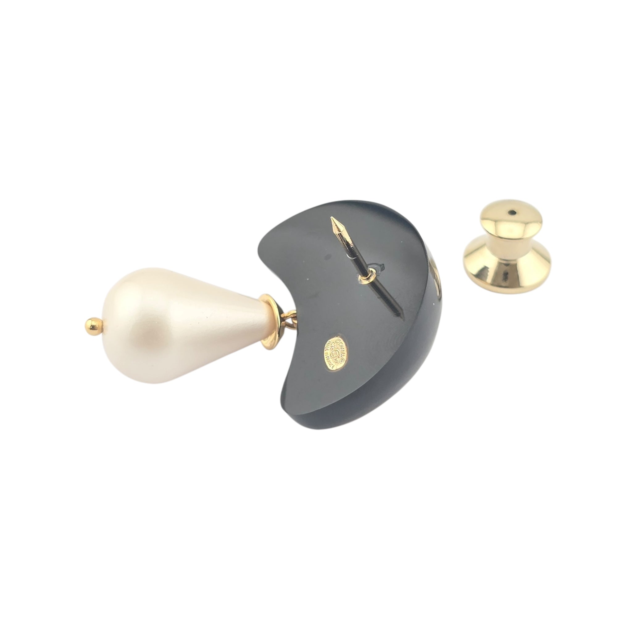 Chanel CC Mushroom Black Gold Pin Brooch CHANEL