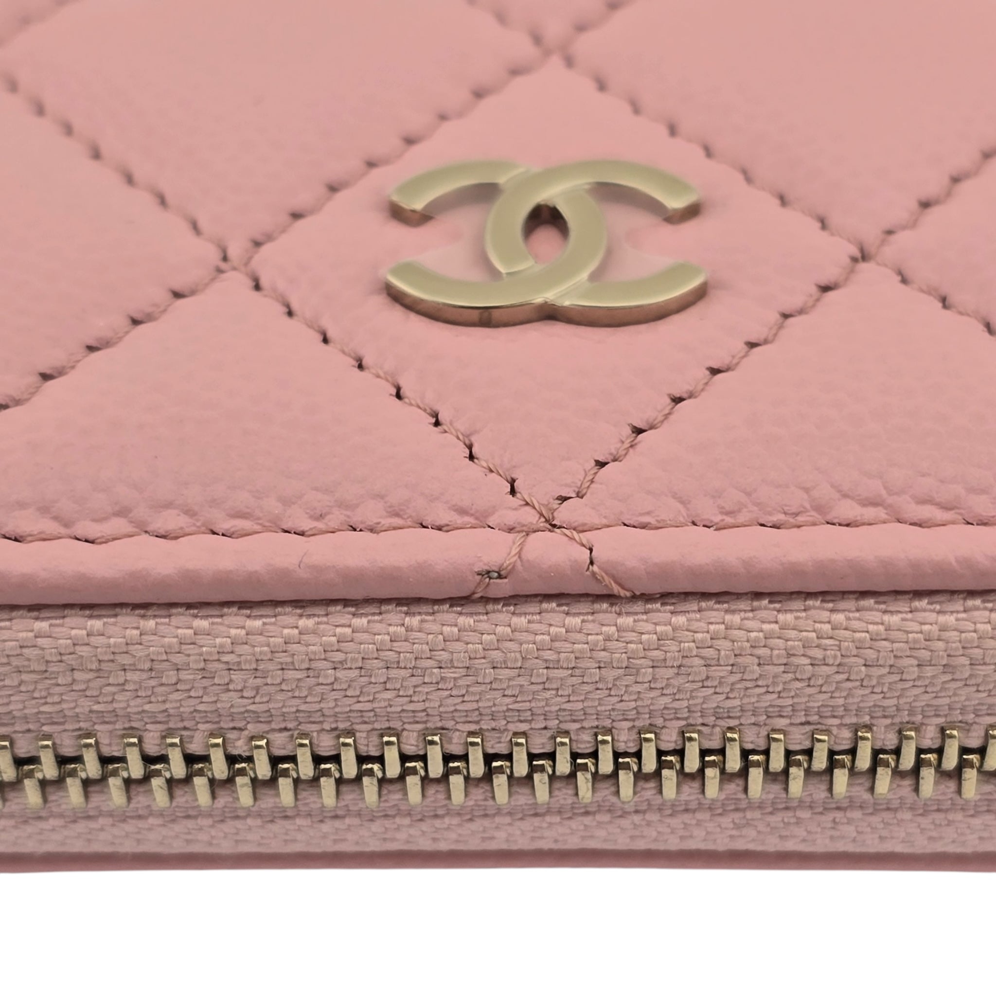 Chanel CC Caviar Classic Zip Coin Purse Card Holder Pink Gold CHANEL