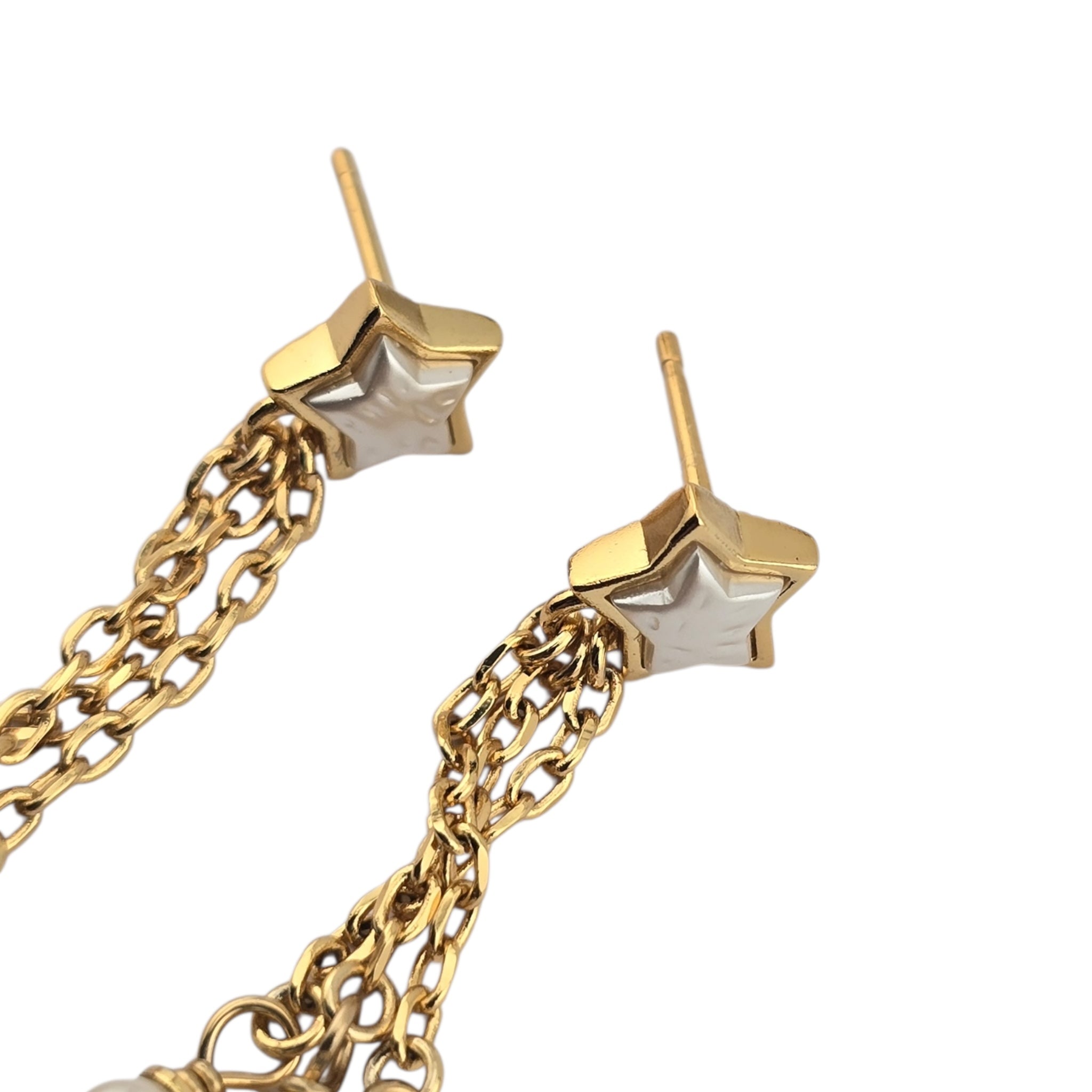 Chanel CC Faux Pearl Star Dangle Gold Earrings 2024