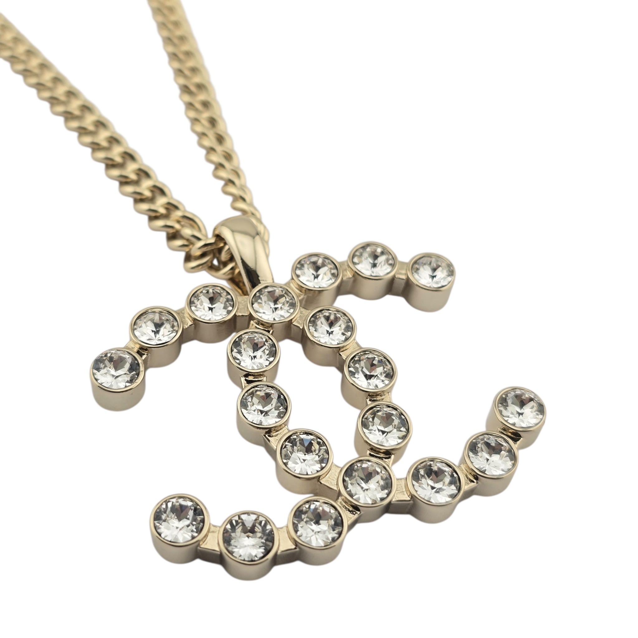 Chanel CC Crystal Pendant Gold Necklace 2023