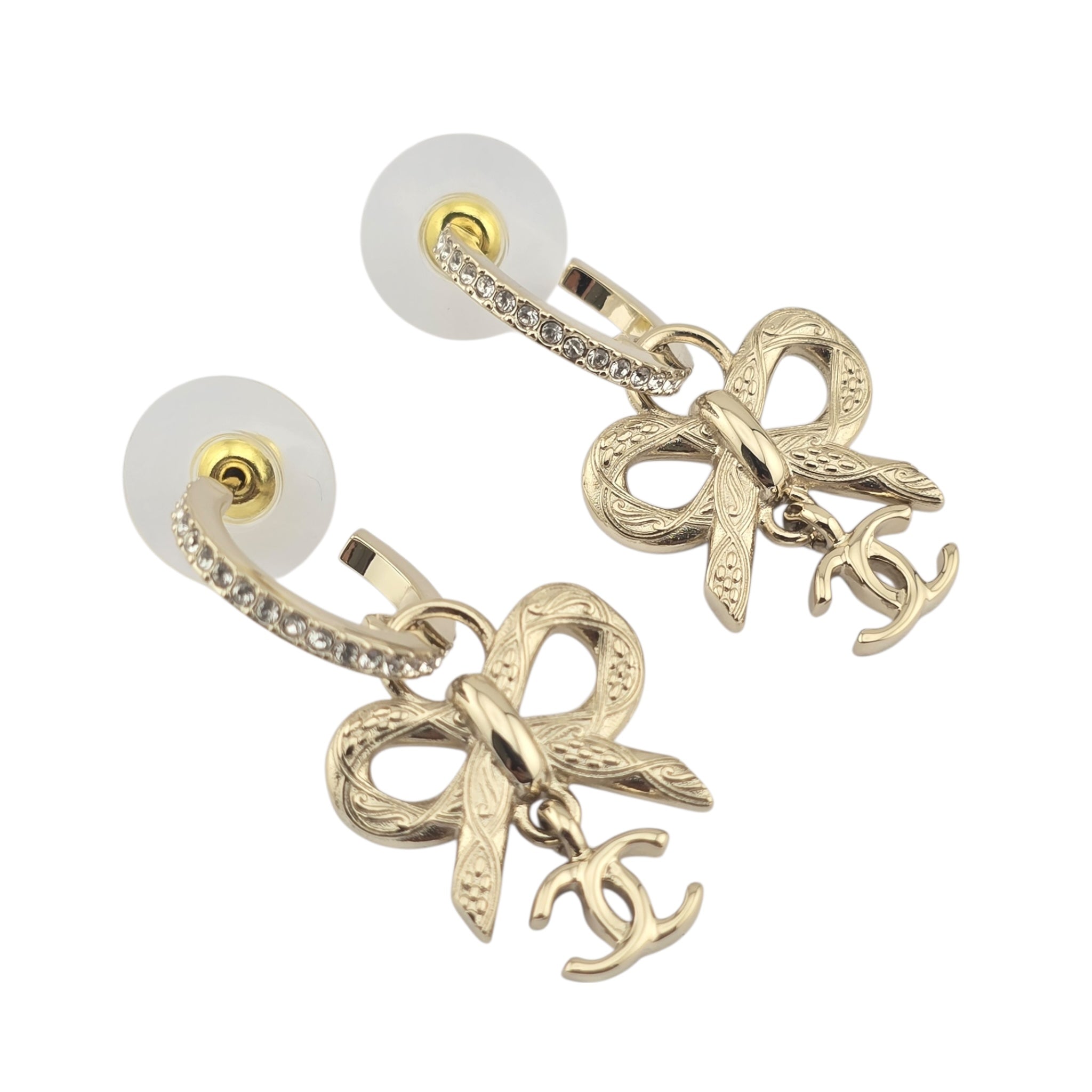 Chanel CC Gold Drop Bow Earrings 2025