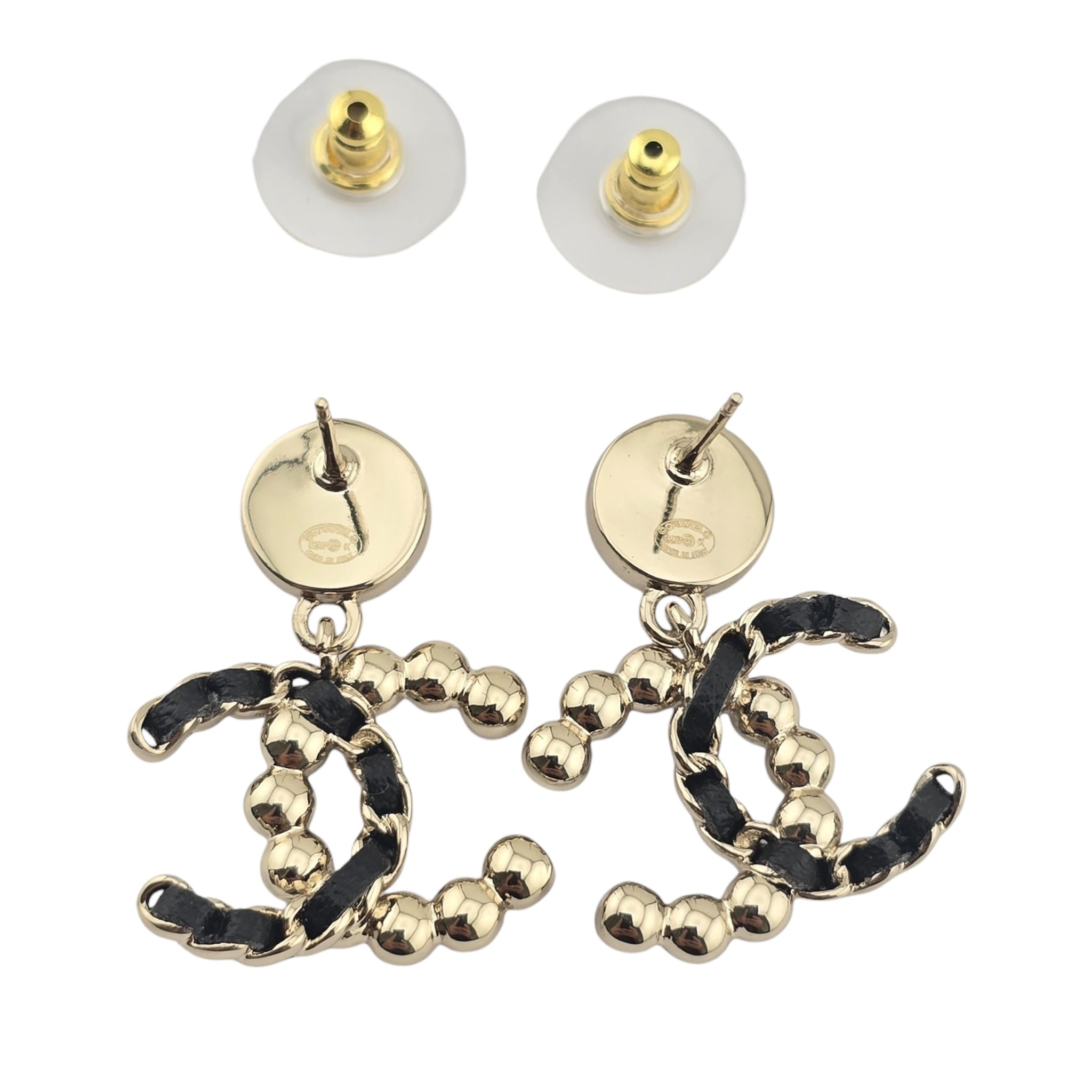 Chanel CC Faux Pearl Leather Drop Earrings 2025