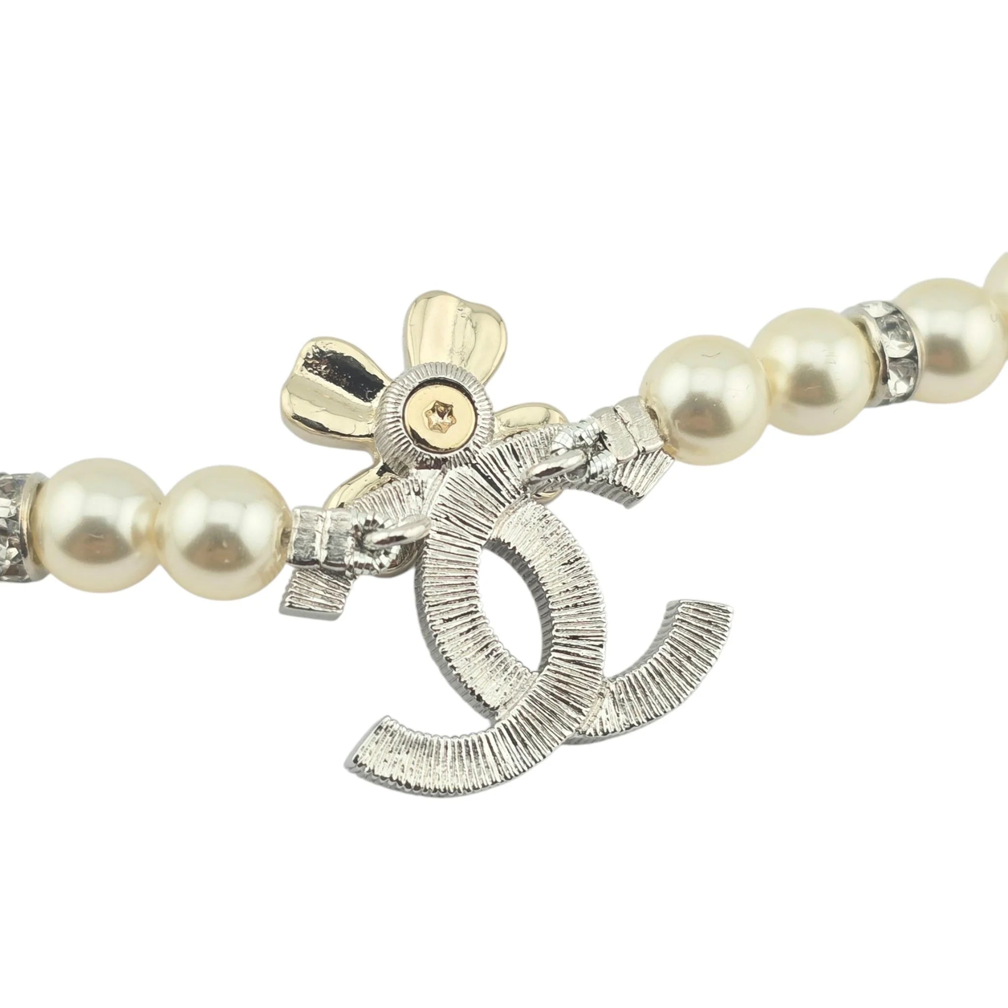Chanel Pearl Necklace with Crystal CC Logo and Floral Detail 2024 CHANEL