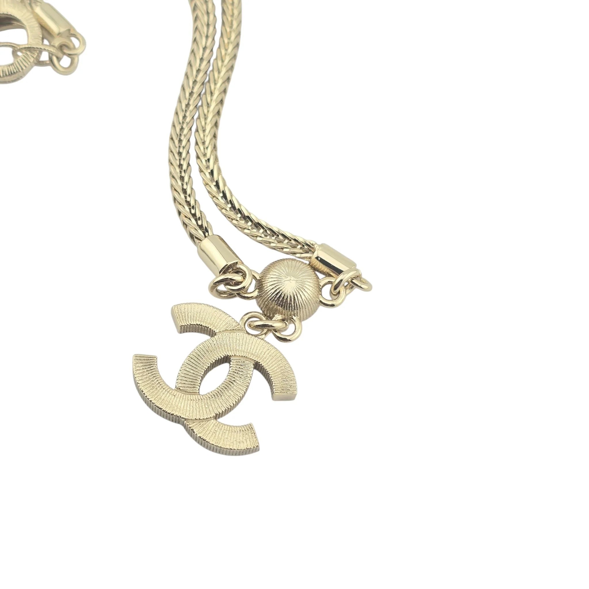 Chanel Gold Tone Necklace with Crystal CC Pendant 2024 CHANEL