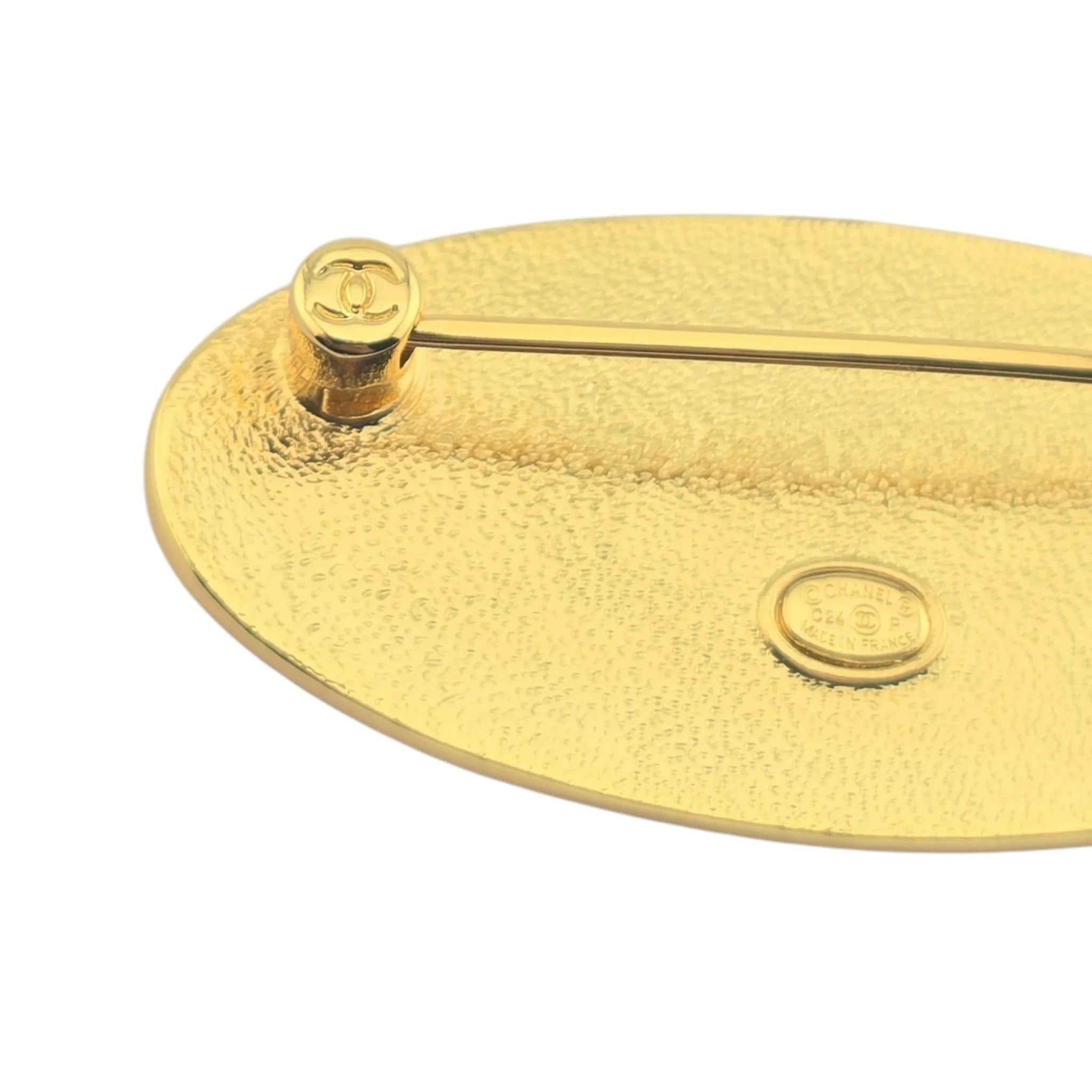 Chanel CC Gold/Black Enamel Logo Engraved Brooch 2024 CHANEL