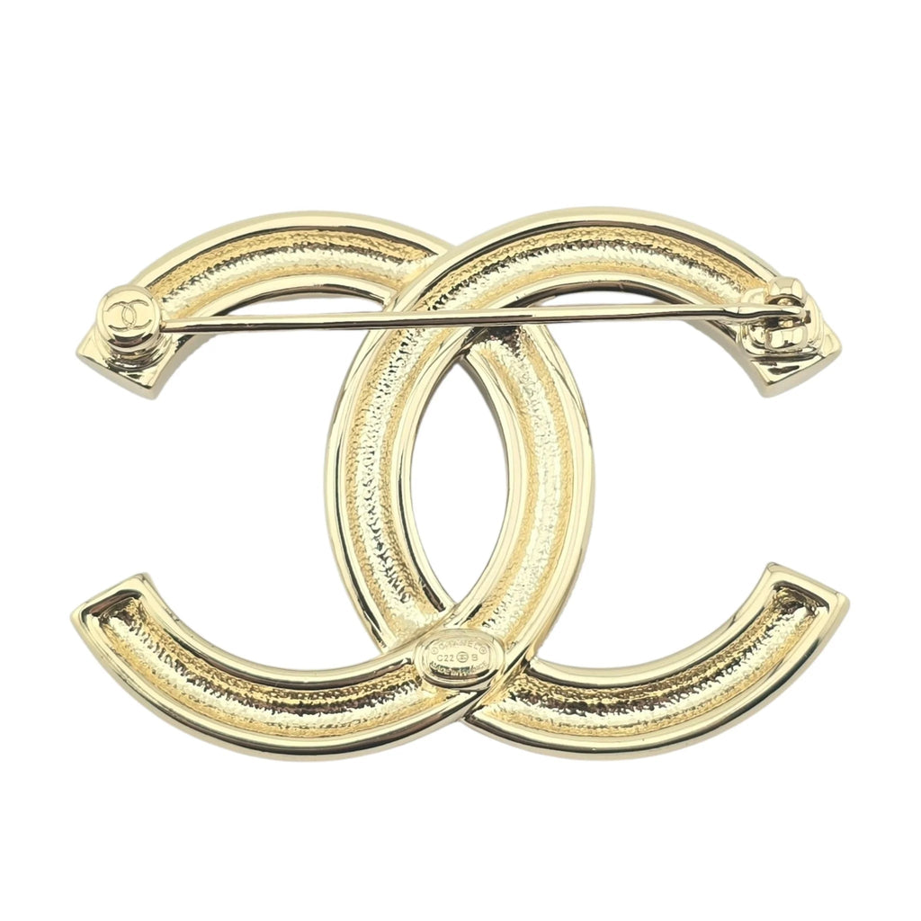 Chanel CC Gold Crystals Faux Pearl Brooch 2022 CHANEL