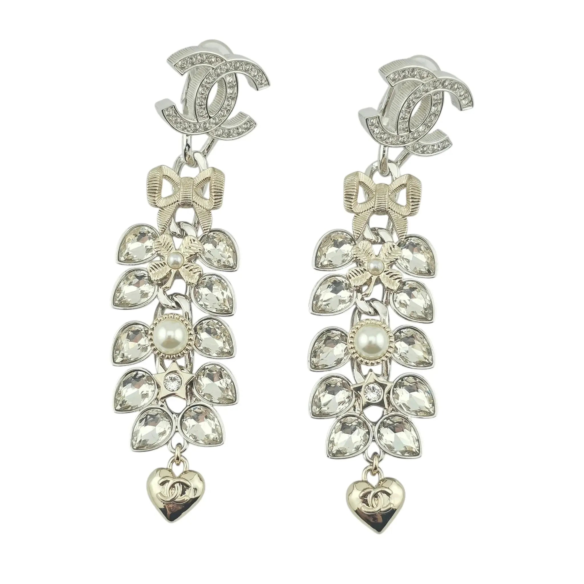Chanel CC Crystal Leaf Clip On Earrings 2025 CHANEL