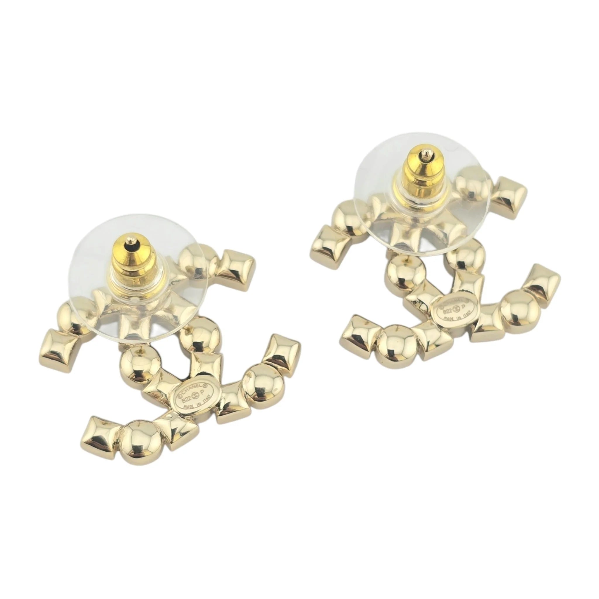Chanel CC Black Crystal Pearl Stud Earrings 22P CHANEL