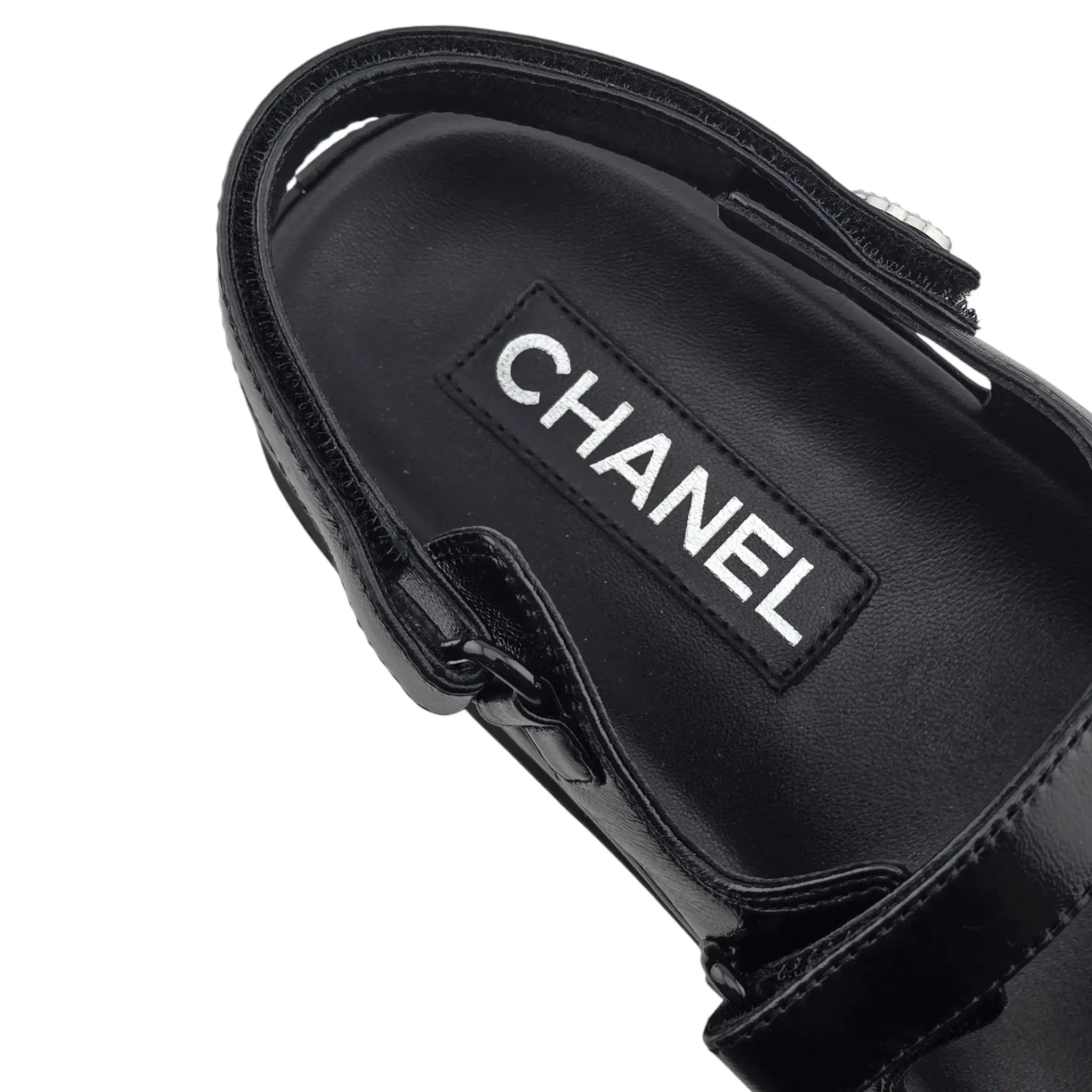Chanel CC Black Lambskin Crystal Sandals - 39 CHANEL