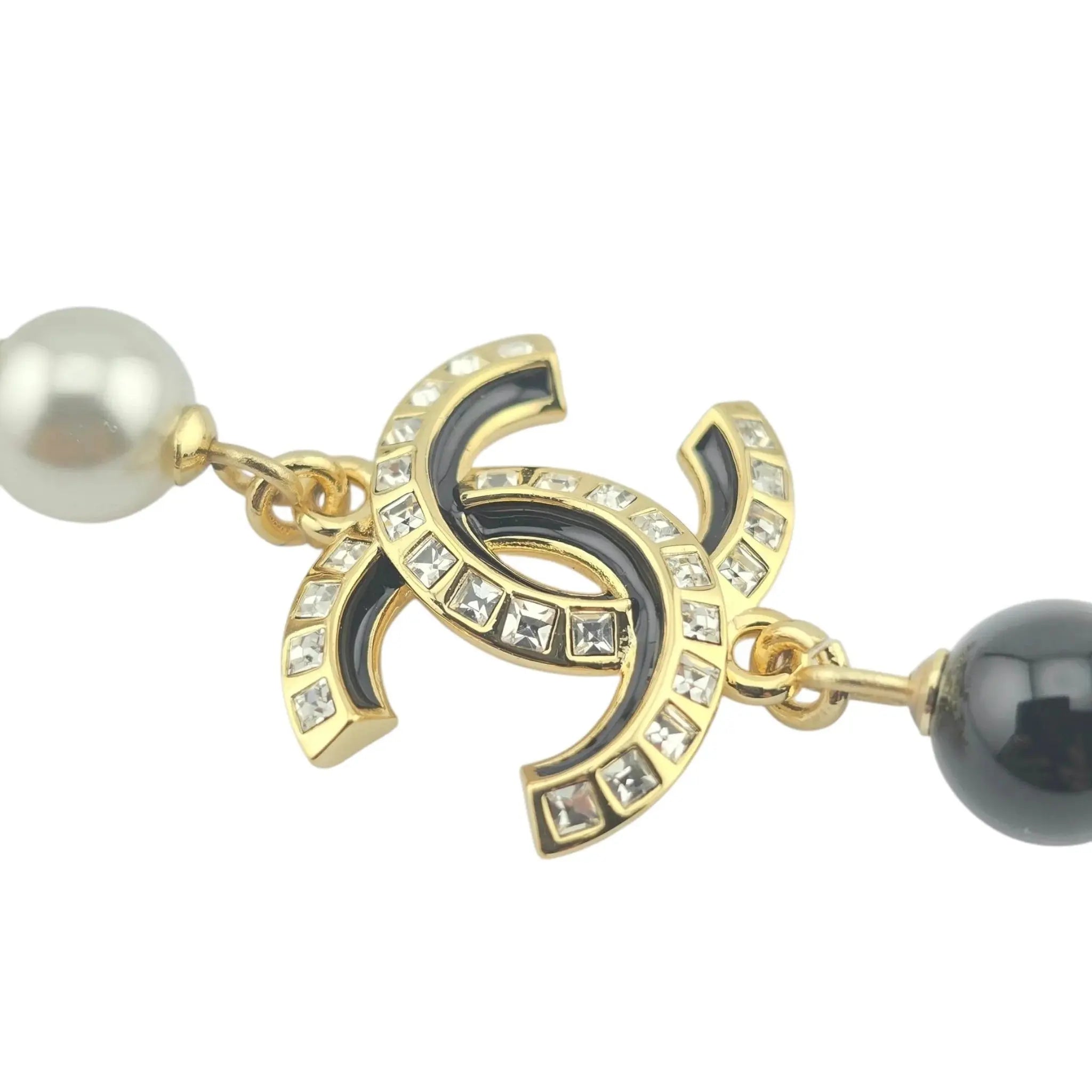 Chanel CC Faux Pearl Crystal Black / Gold Necklace 2024 CHANEL