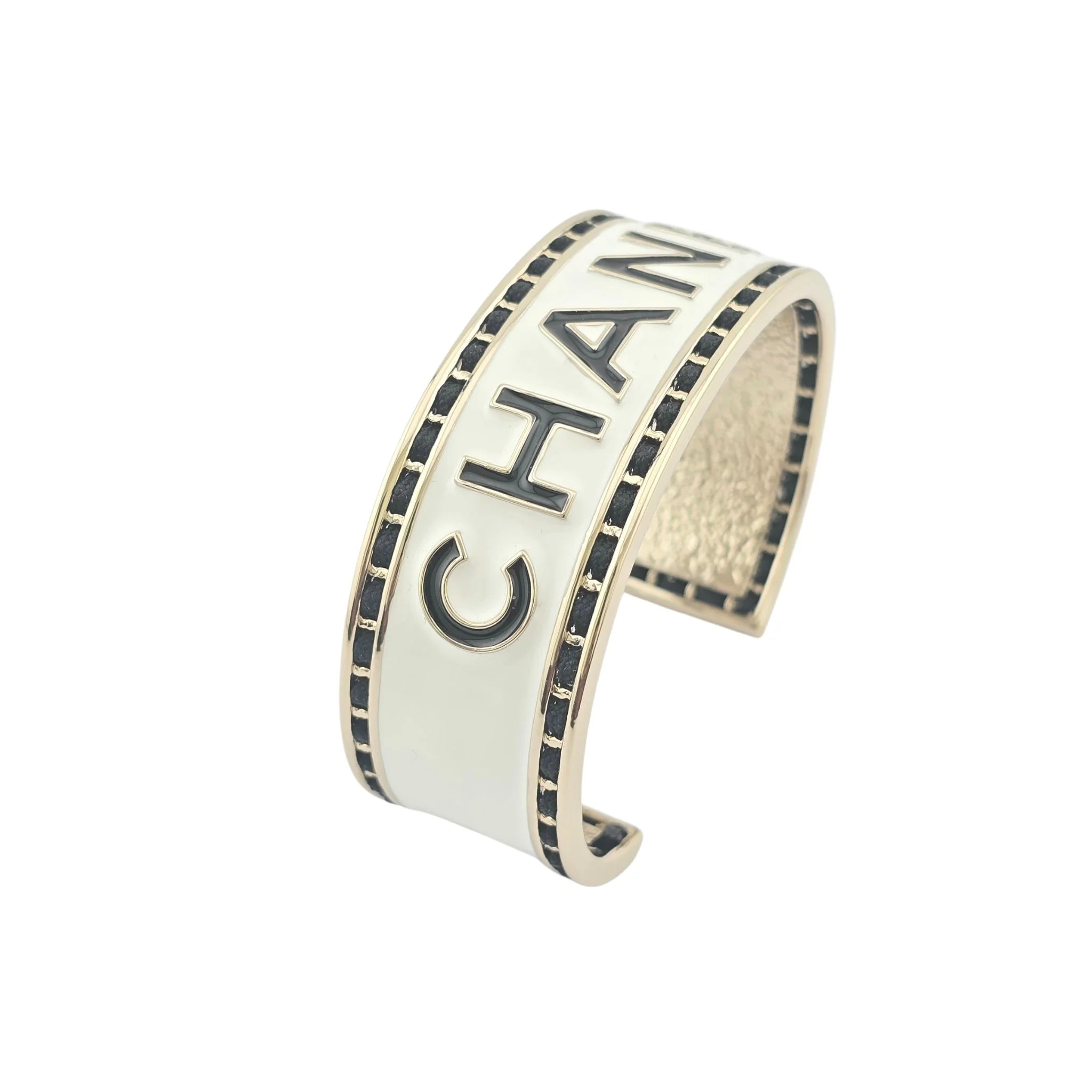 Chanel CC White/Black Gold Bangle 2024 CHANEL