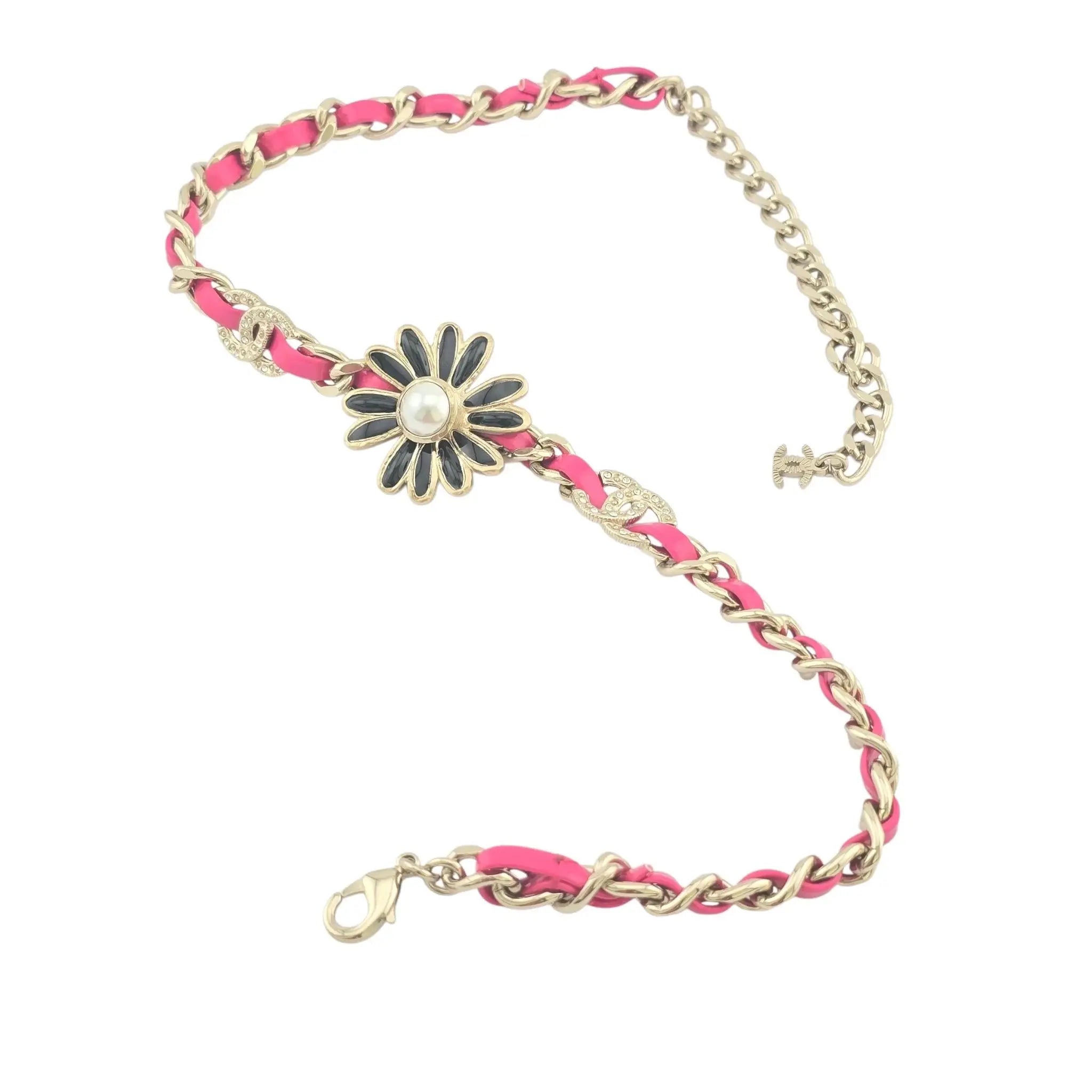Chanel CC Floral Pink Leather Choker Necklace 2022 CHANEL