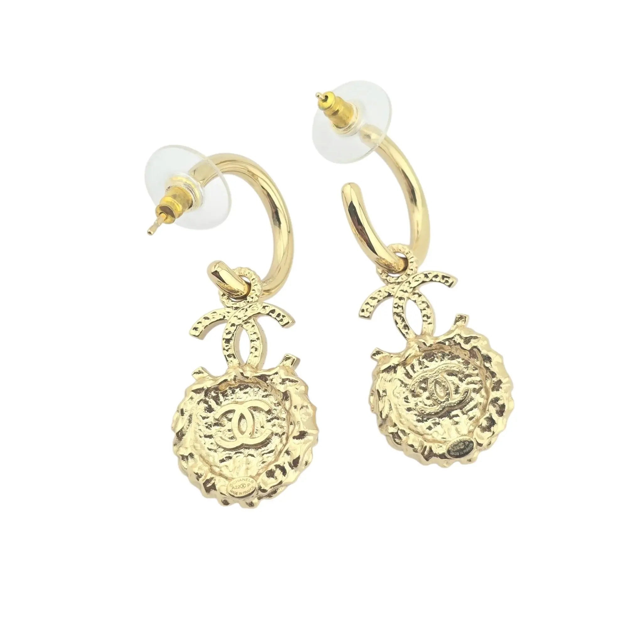 Chanel CC Faux Pearl & Strass Drop Hoop Earrings 2022 CHANEL