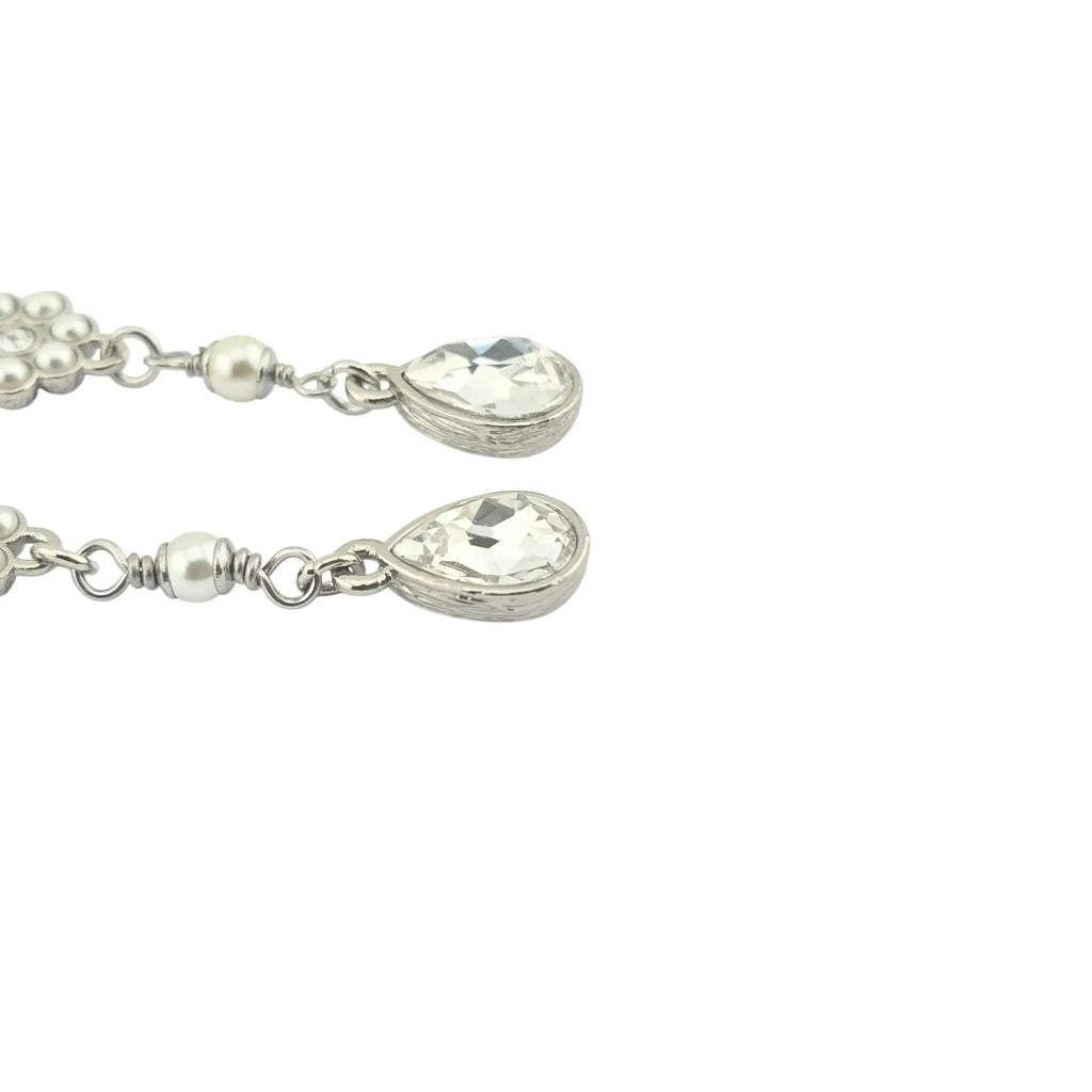 Chanel CC Drop Crystal Faux Pearls Silver Earrings 2020 CHANEL