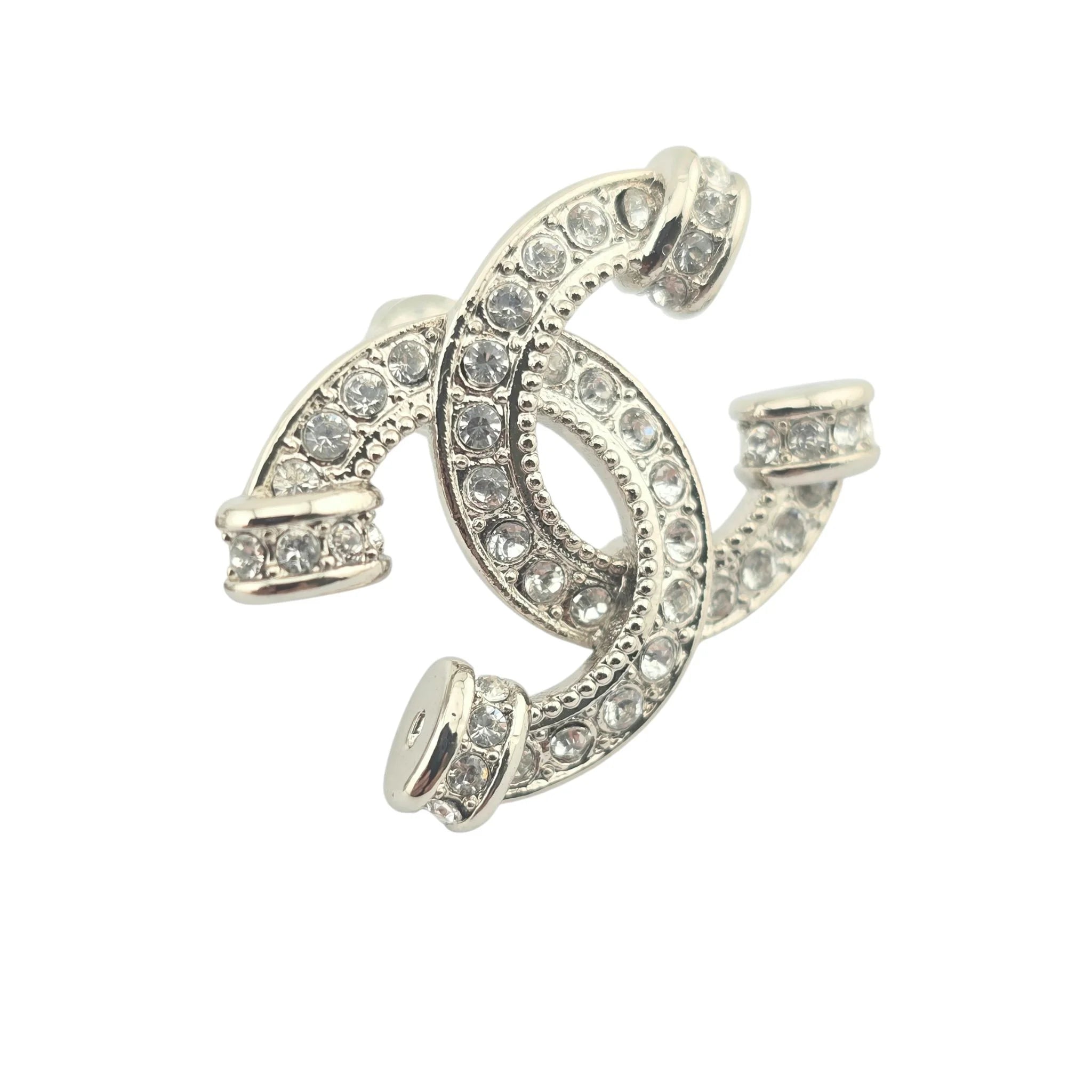Chanel CC Silver Crystal Stud Earrings 2023 CHANEL