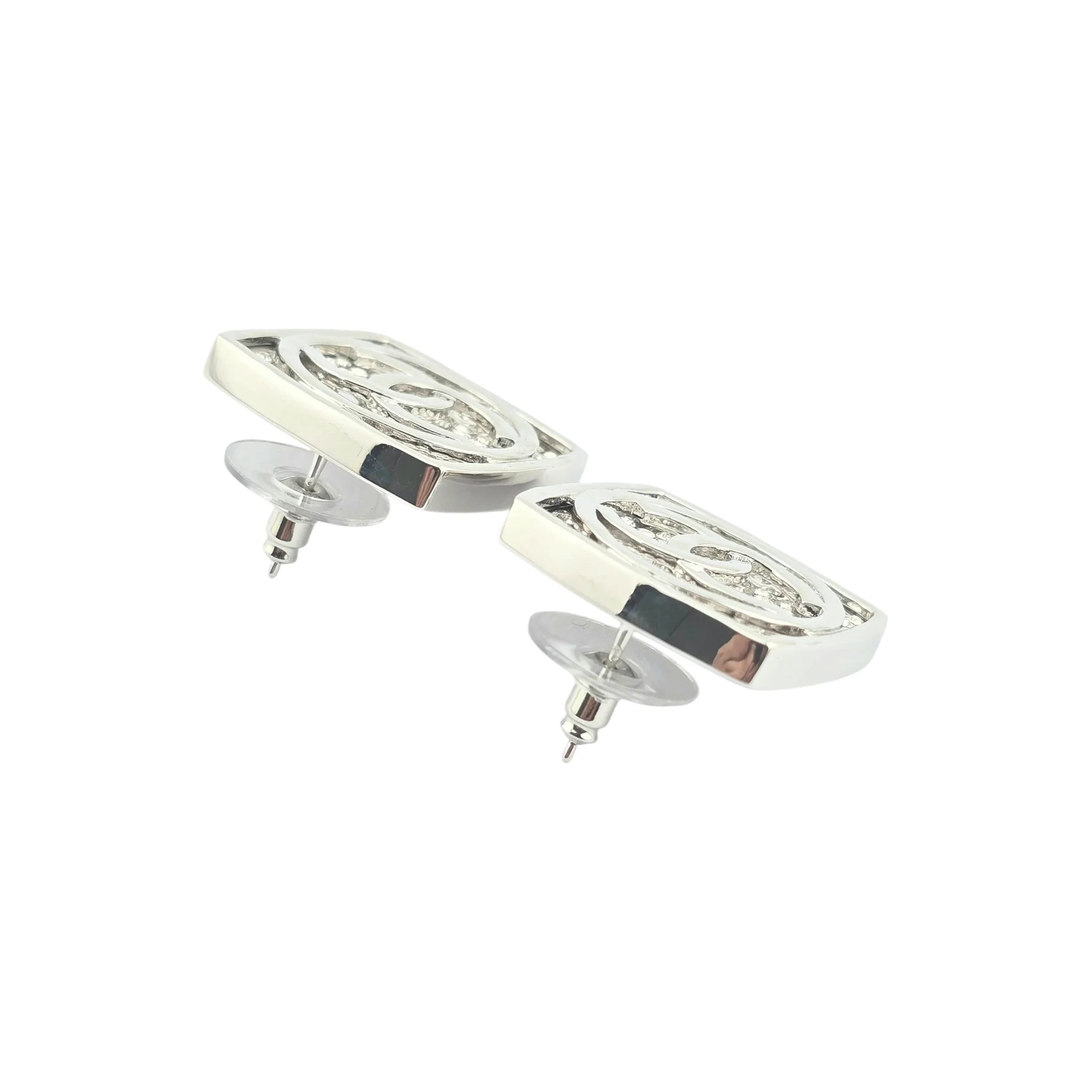 Chanel CC Square Silver Crystal Earrings 2025 CHANEL