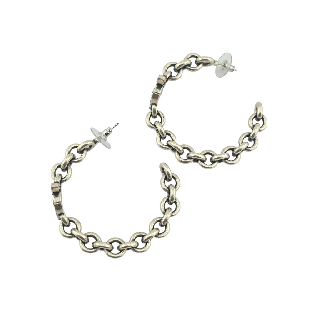 Chanel CC Silver Hoop Earrings 2024 CHANEL